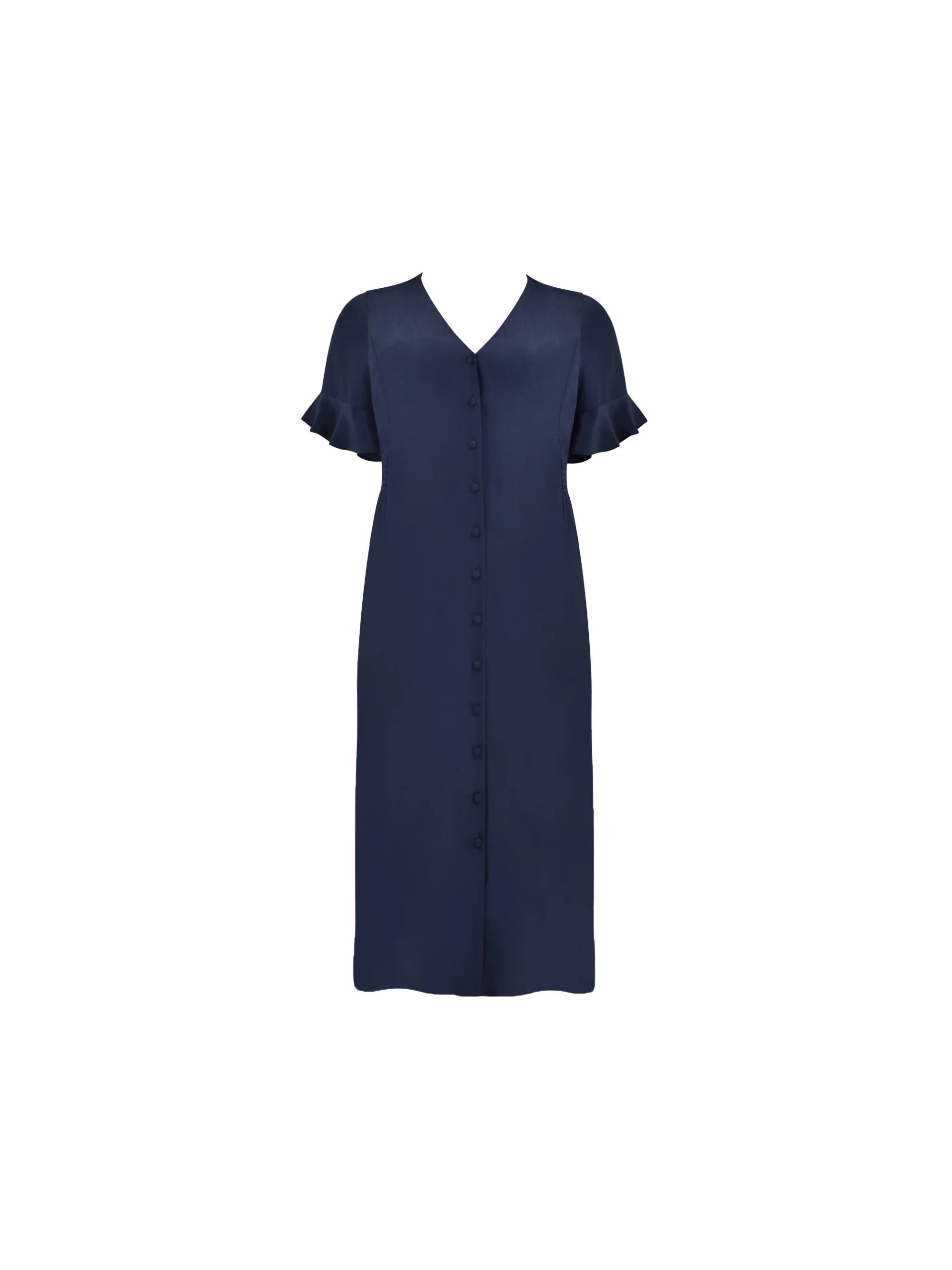 Navy Shirred Waist Midi Dress - Image 4