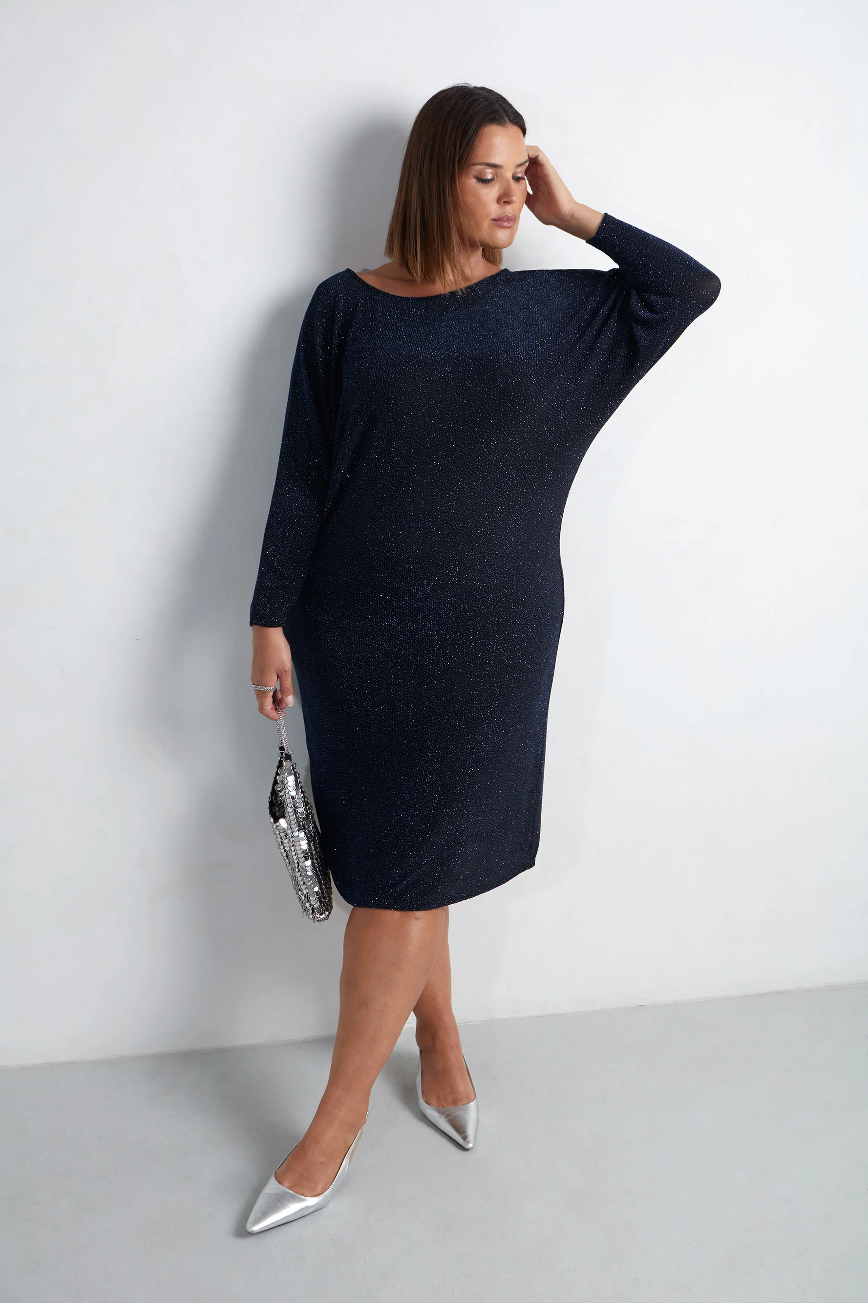 Navy Sparkle Jersey Midi Dress - Image 3