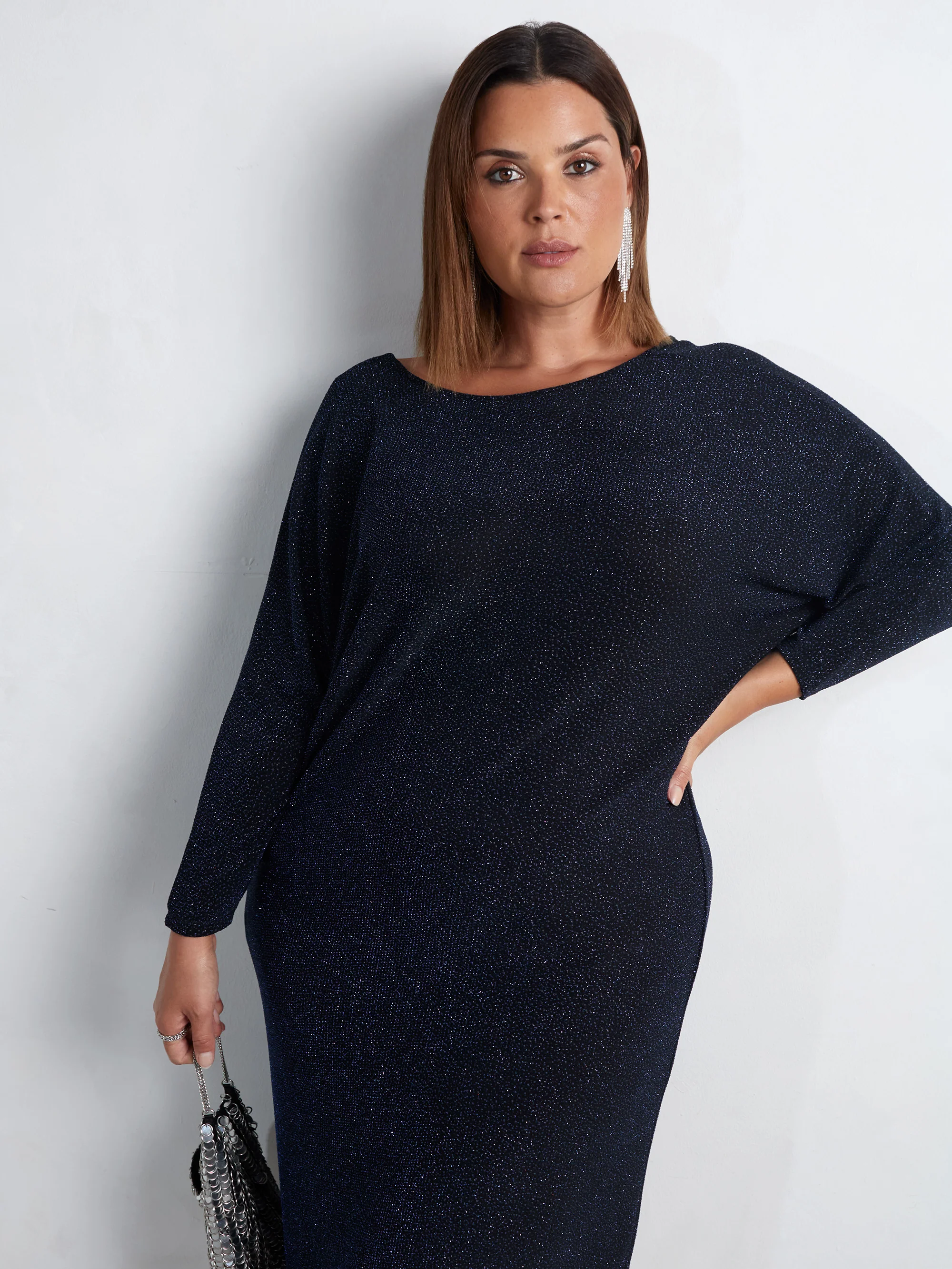 Navy Sparkle Jersey Midi Dress - Image 4