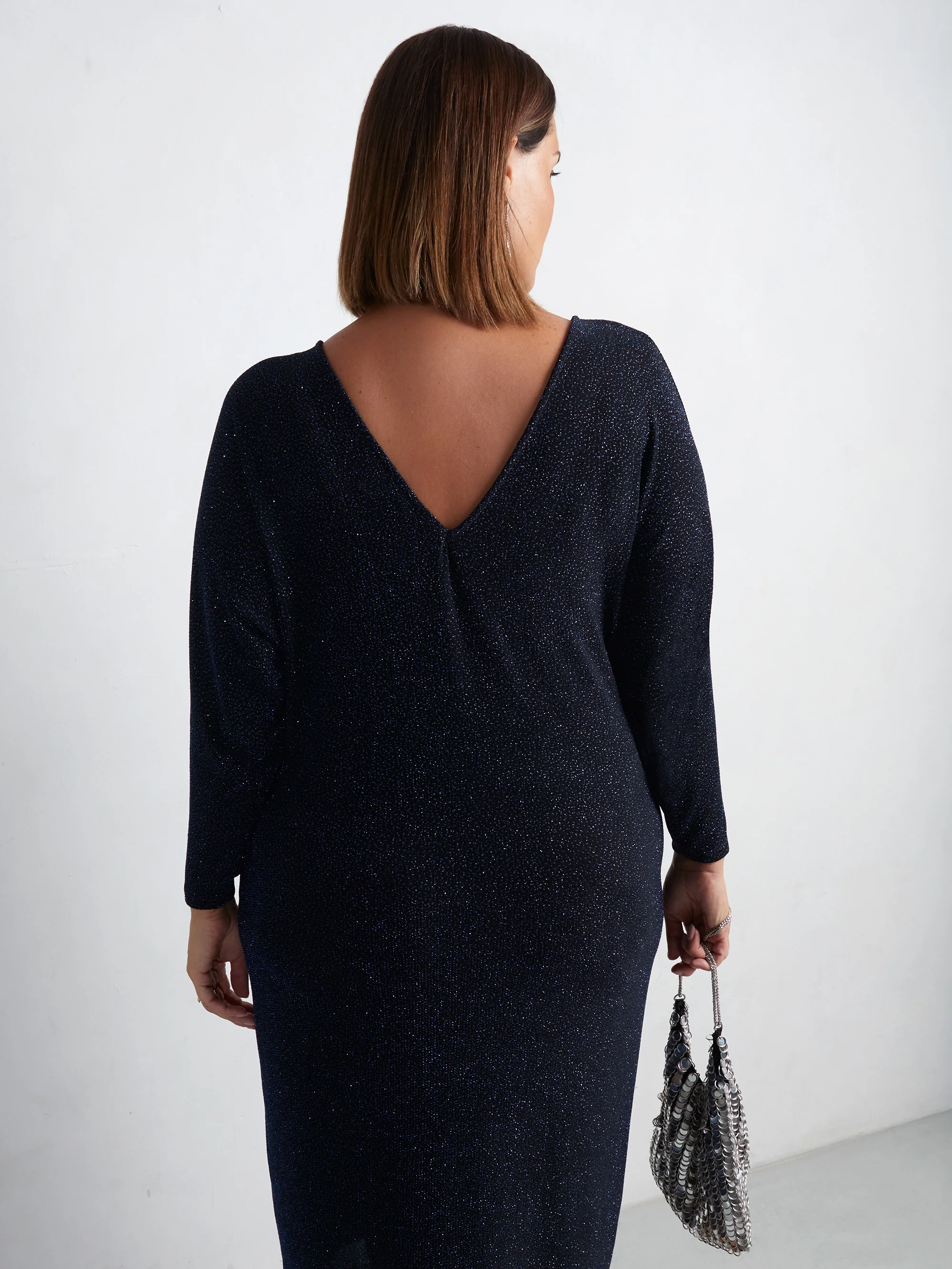 Navy Sparkle Jersey Midi Dress - Image 5