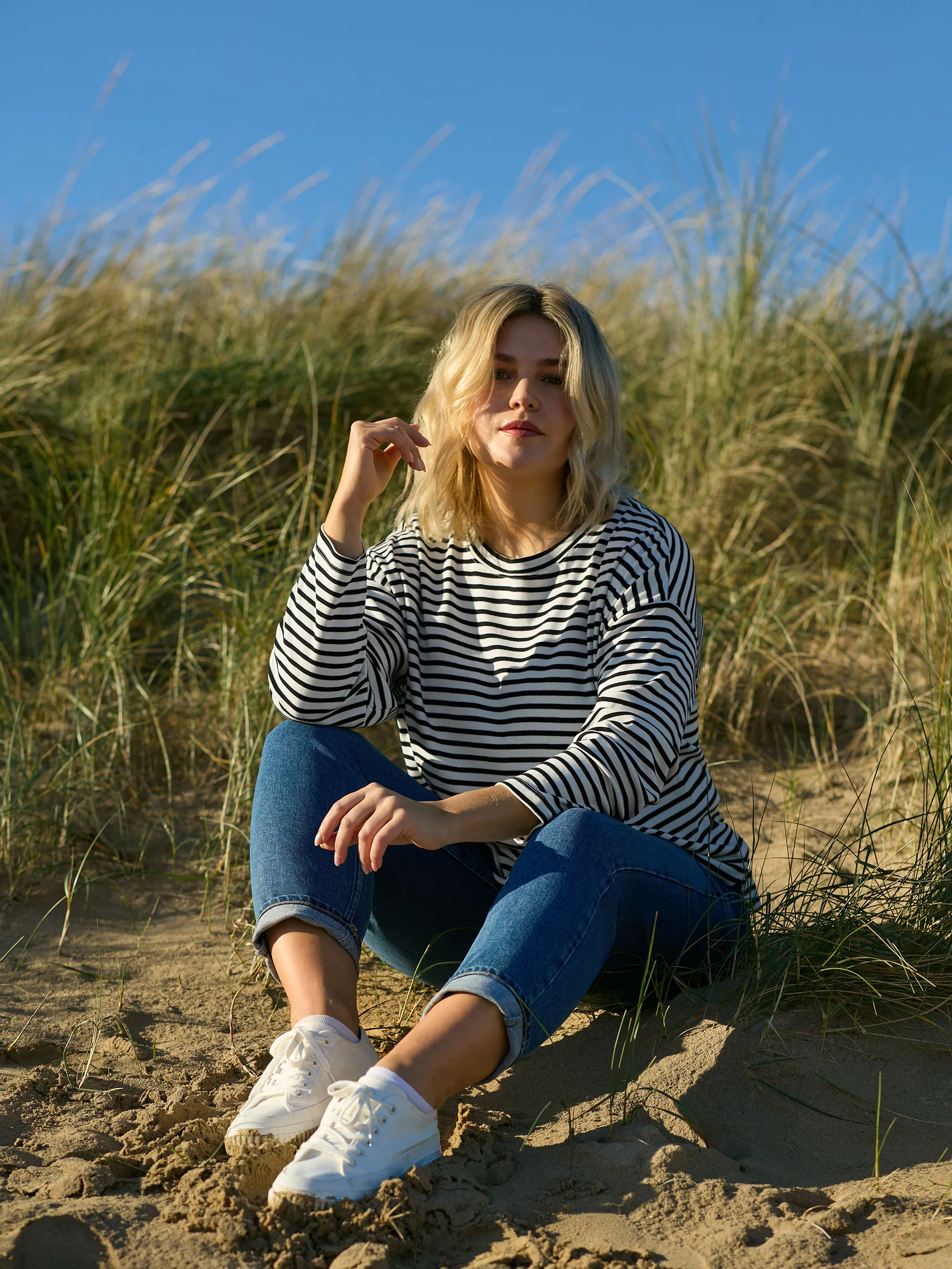 Navy Stripe Jersey Relaxed Top - Image 3
