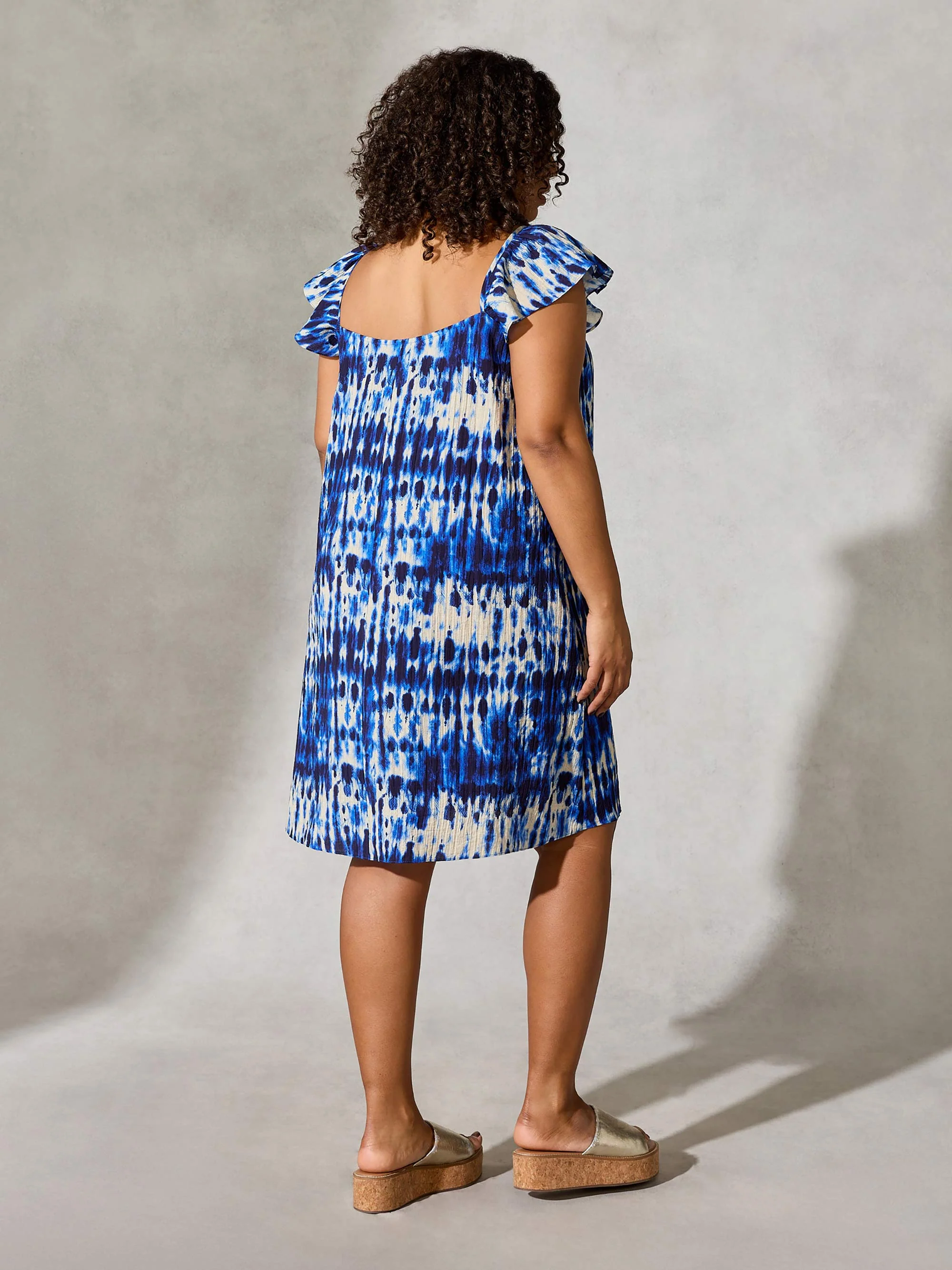 Navy Tie Dye Frill Shoulder Sun Dress - Image 5