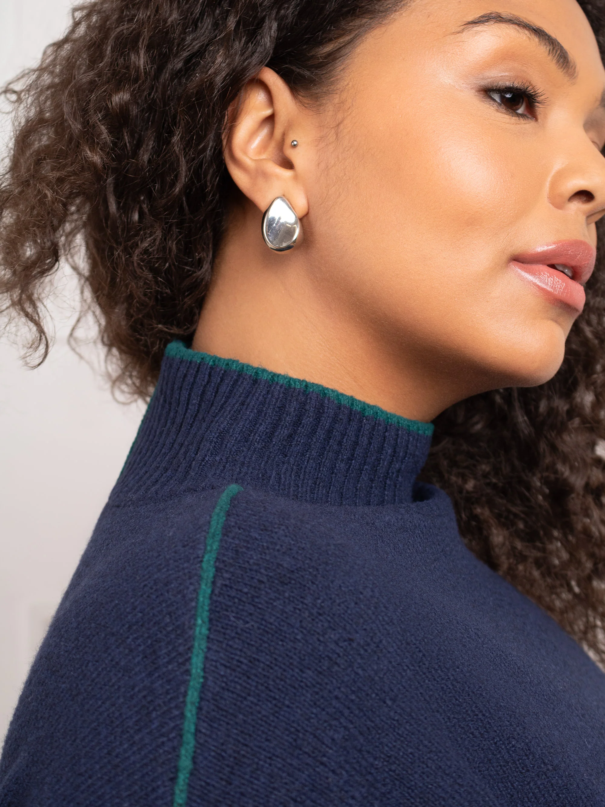 Navy Tipped Mock Neck Jumper - Image 2