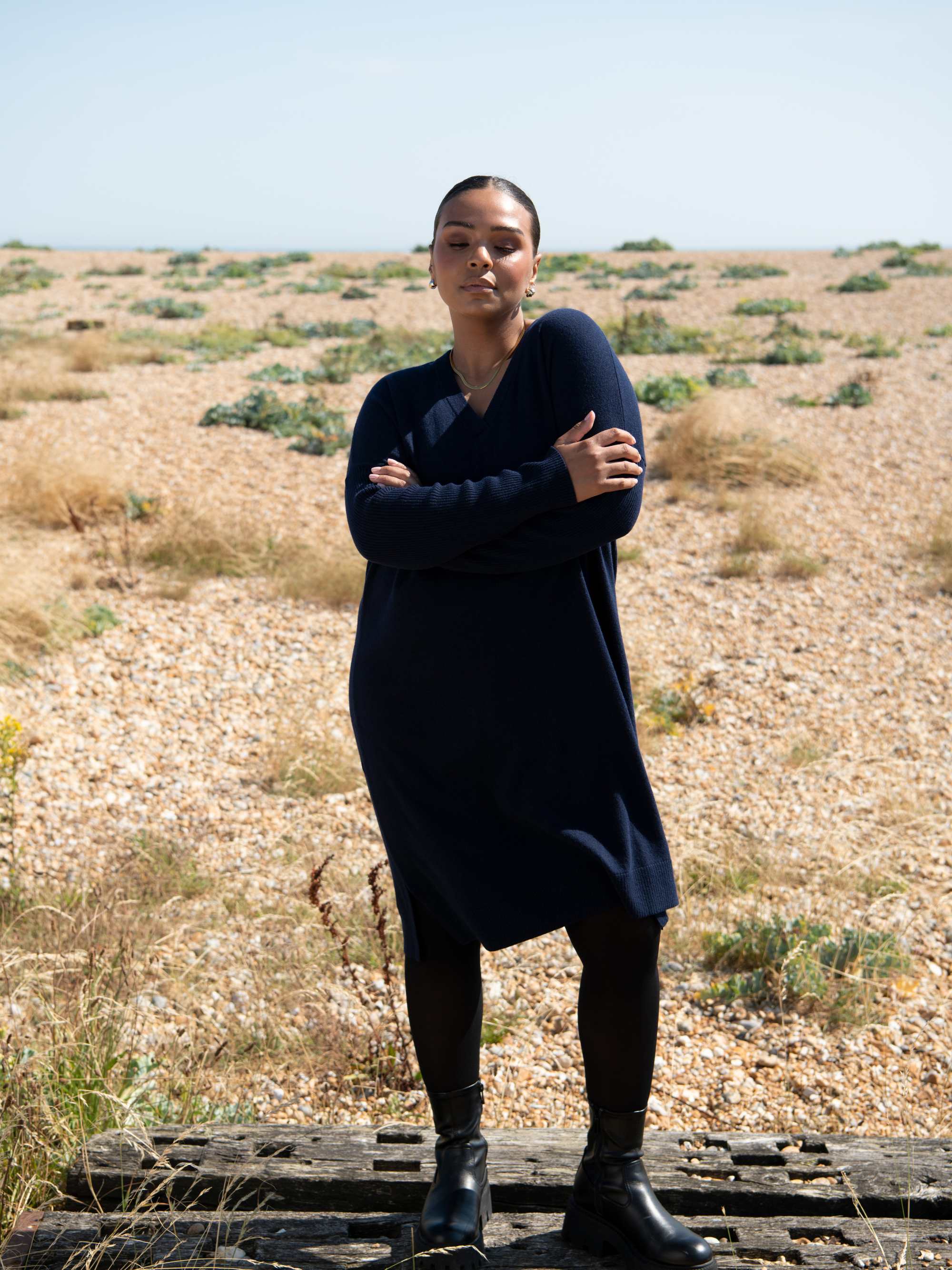 Navy V-Neck Jumper Dress - Image 2