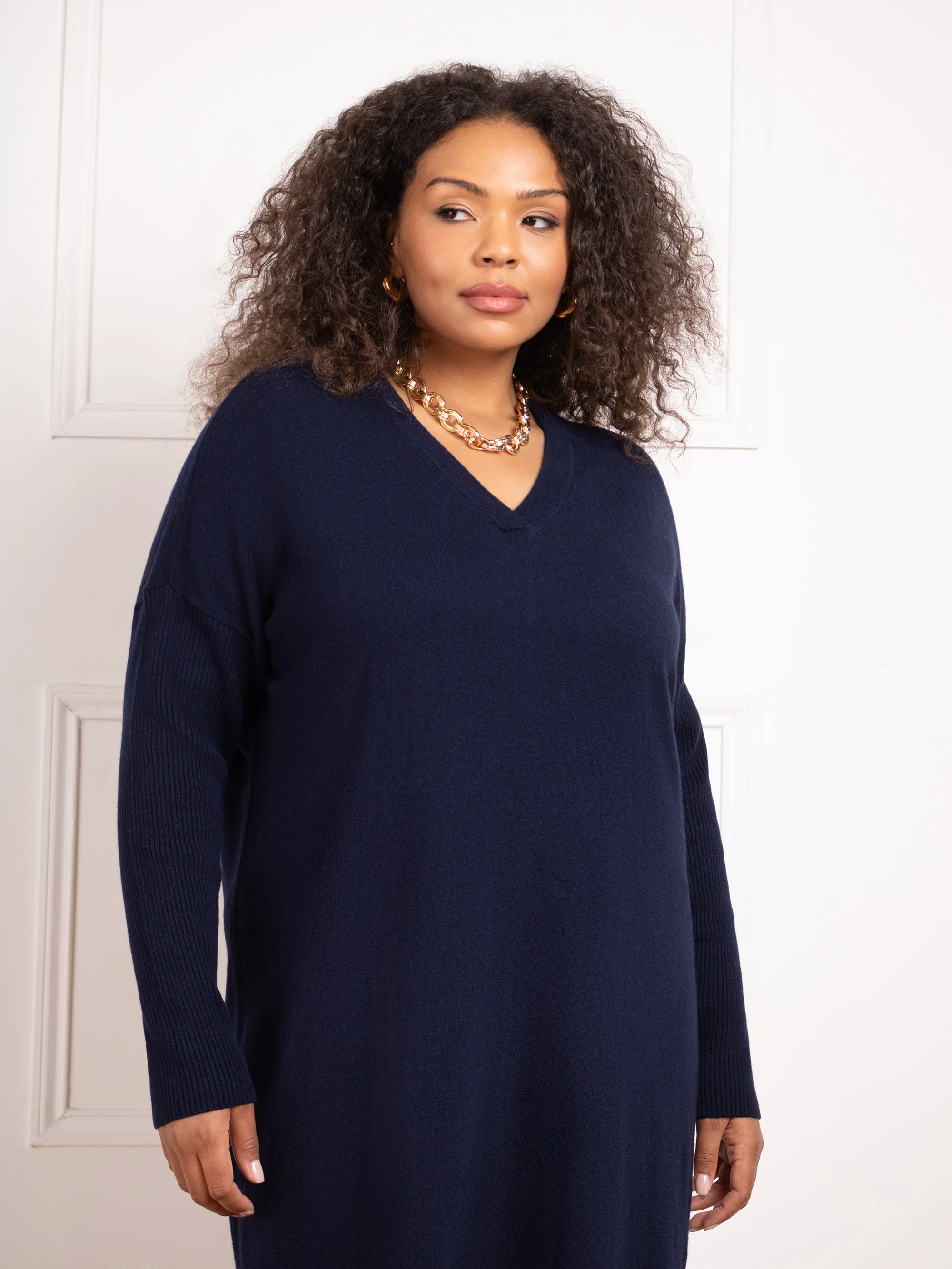 Navy V-Neck Jumper Dress - Image 5