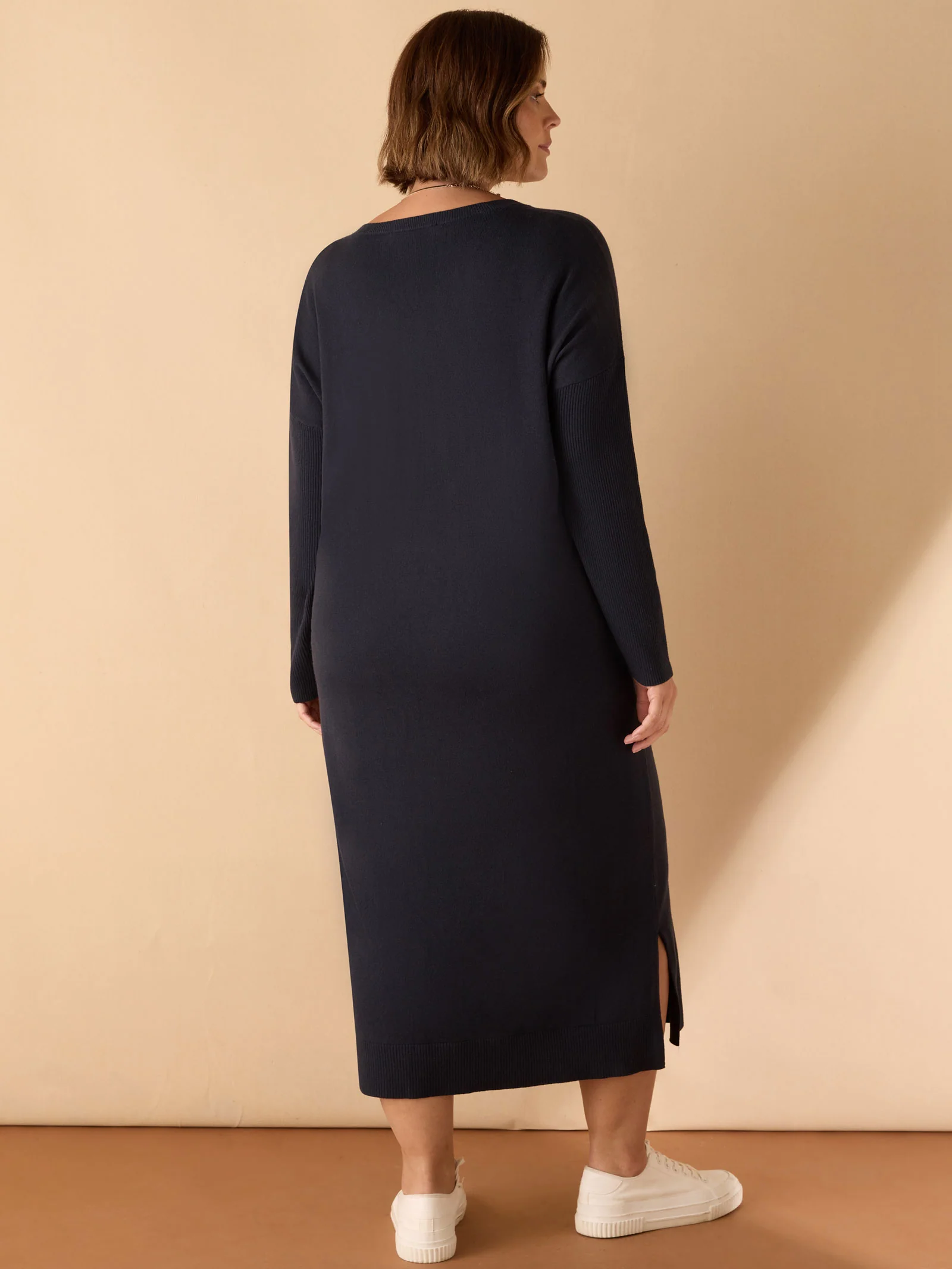 Navy V Neck Knit Jumper Dress - Image 4