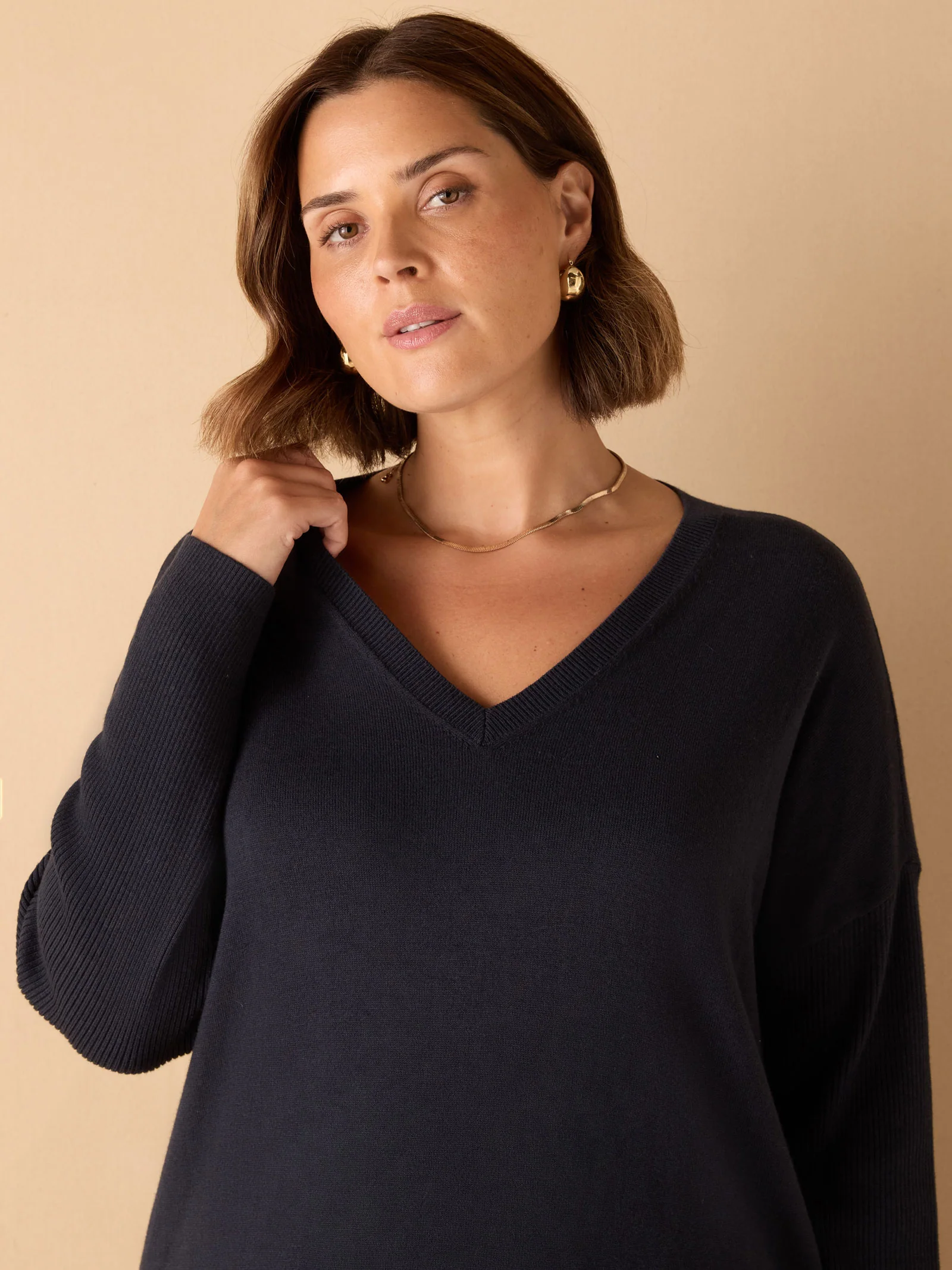 Navy V Neck Knit Jumper Dress - Image 5