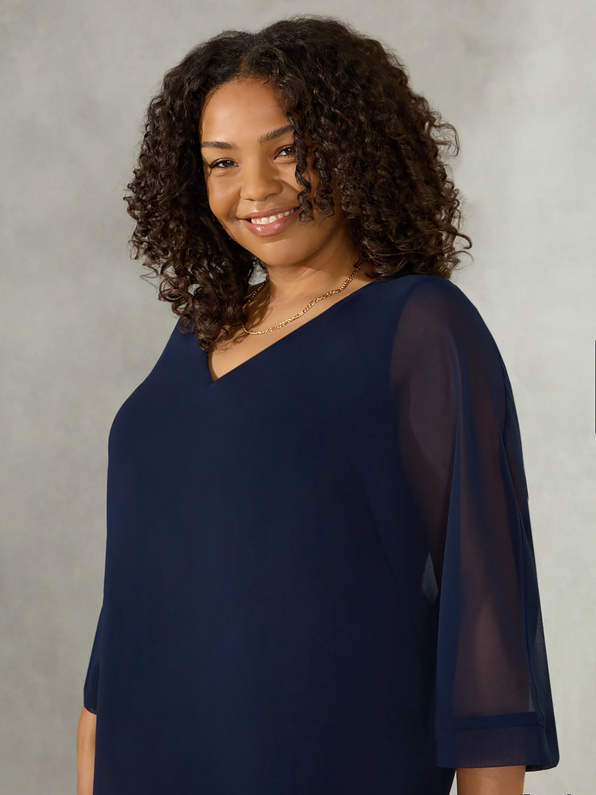 Navy V-Neck Overlay Blouse - Image 2