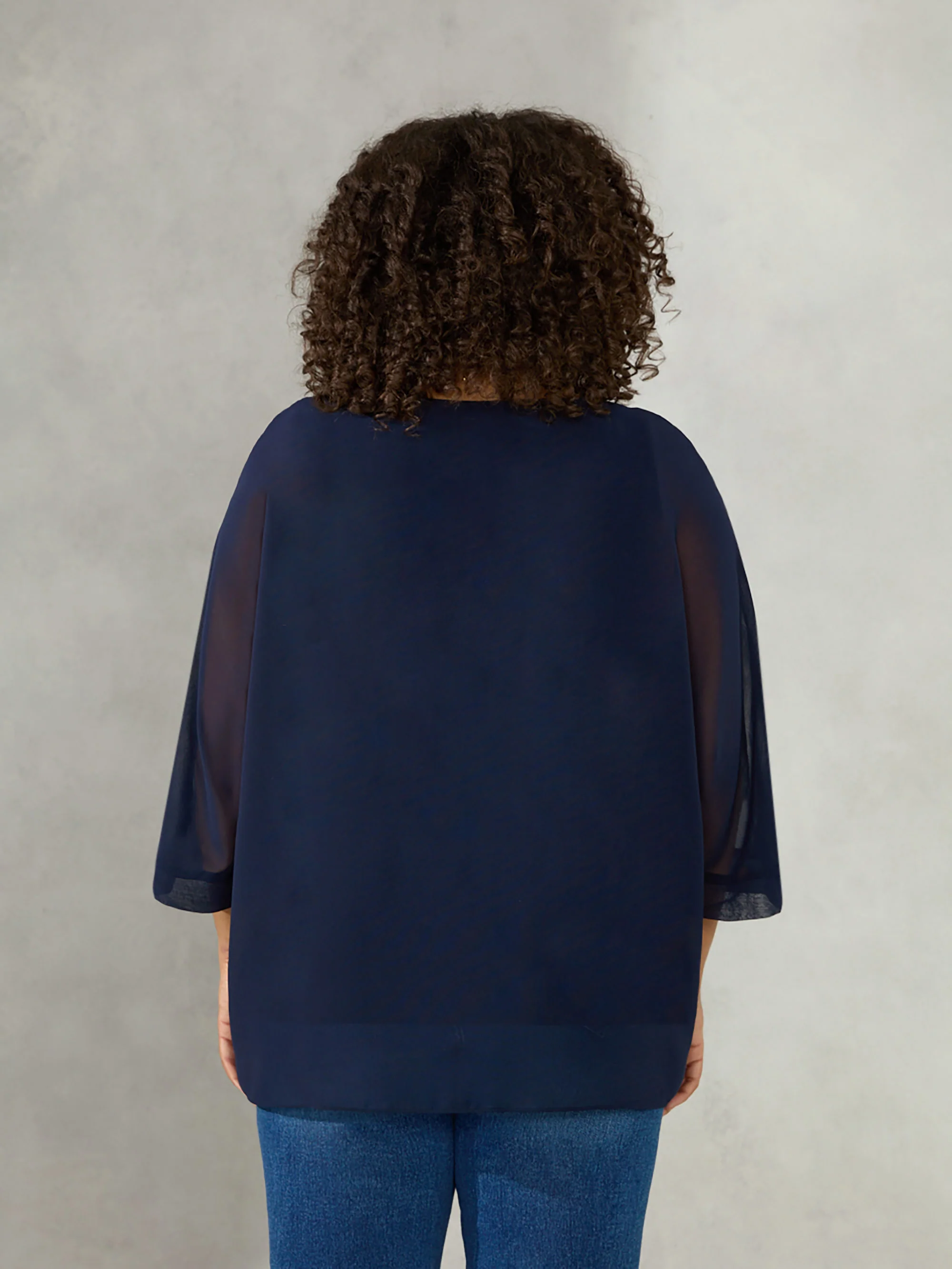 Navy V-Neck Overlay Blouse - Image 3
