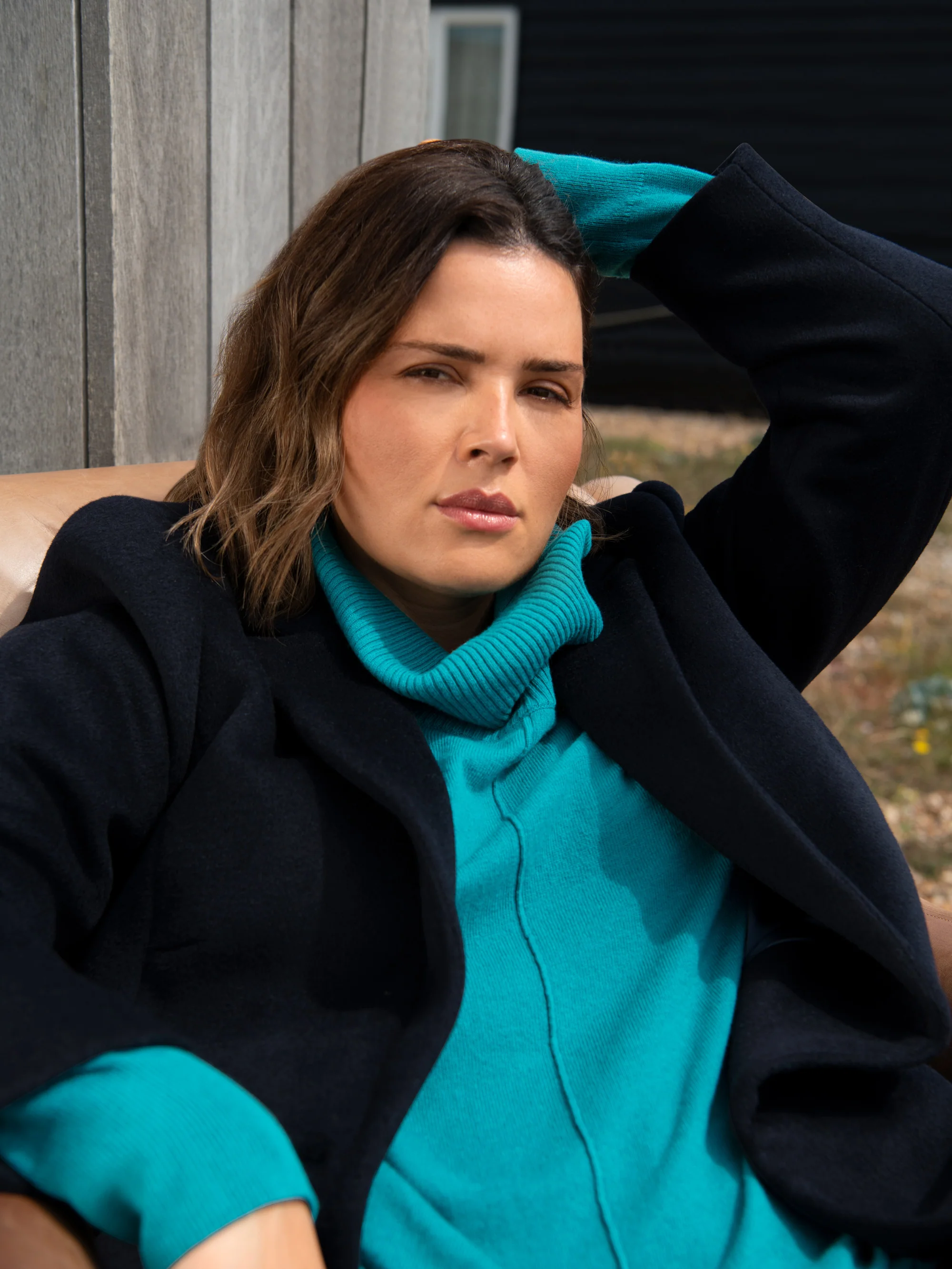 Navy Wool Blend Short Tailored Coat - Image 3