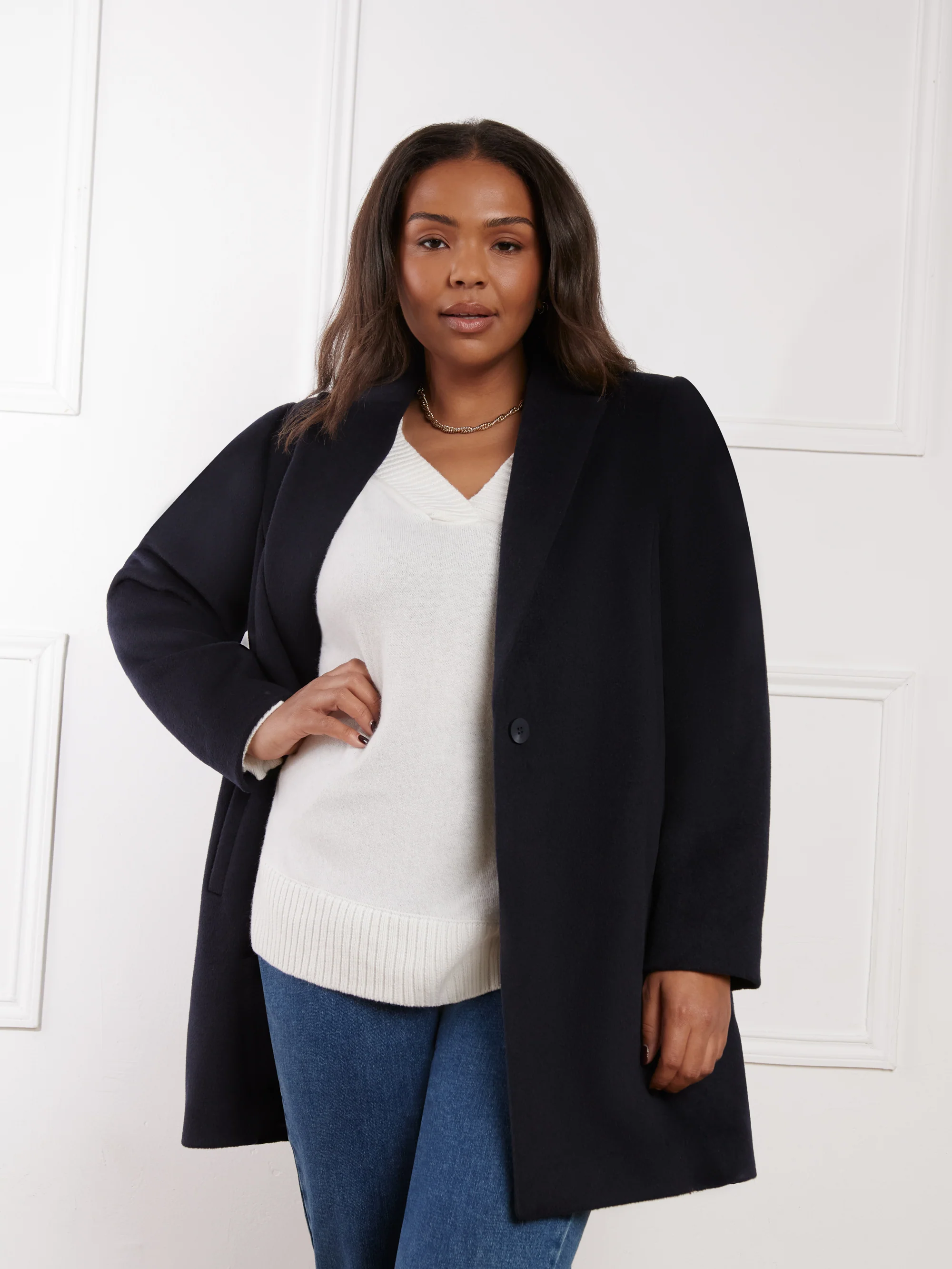 Navy Wool Blend Short Tailored Coat - Image 6