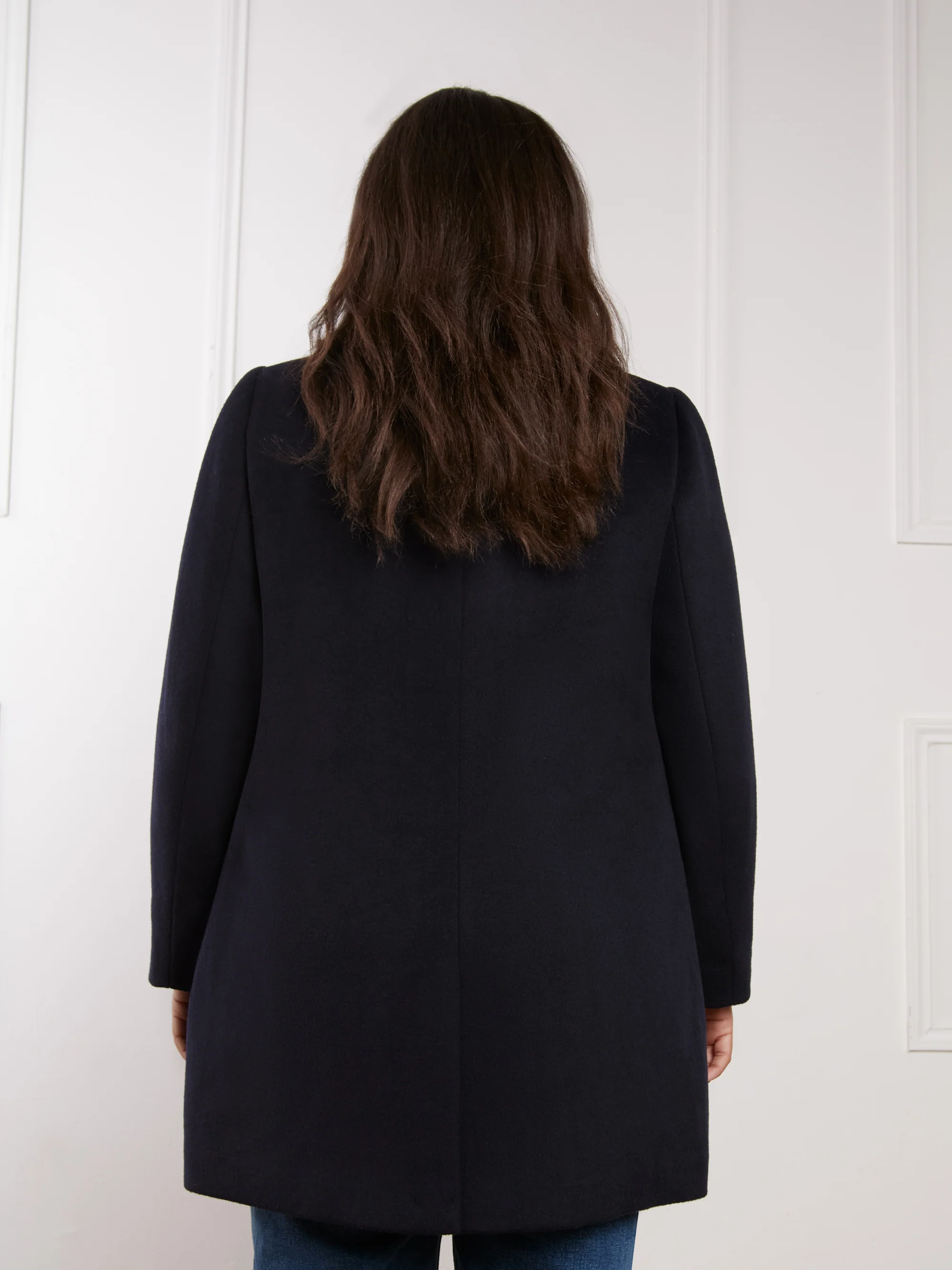 Navy Wool Blend Short Tailored Coat - Image 7