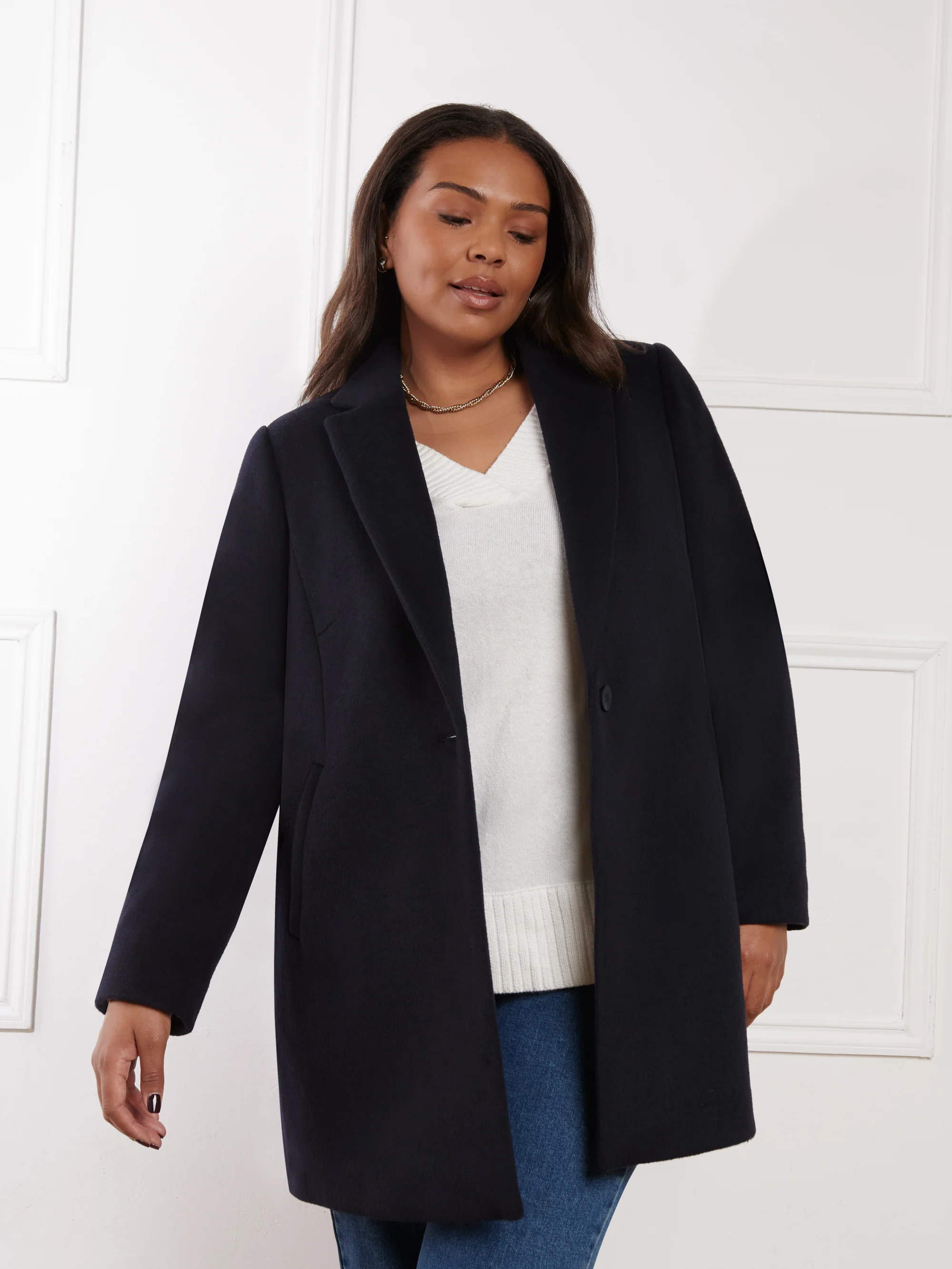 Navy Wool Blend Short Tailored Coat - Image 8