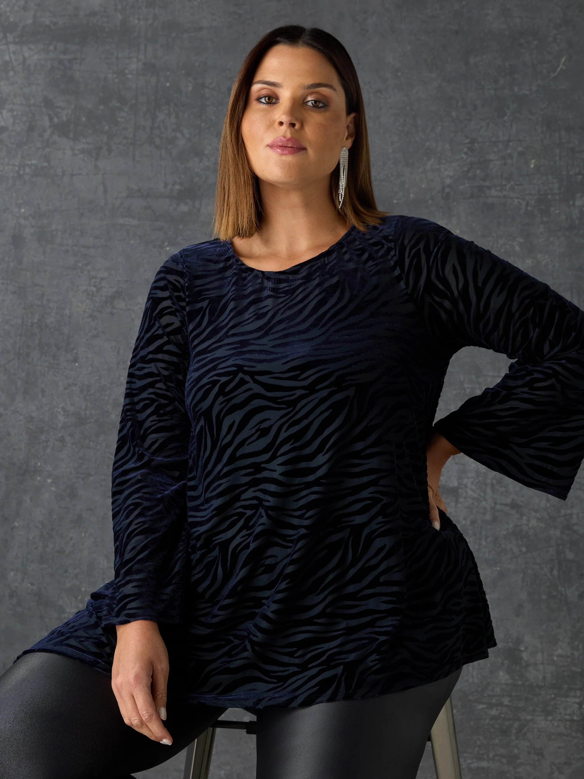 Navy Zebra Burnout Asymmetric Top - Image 2