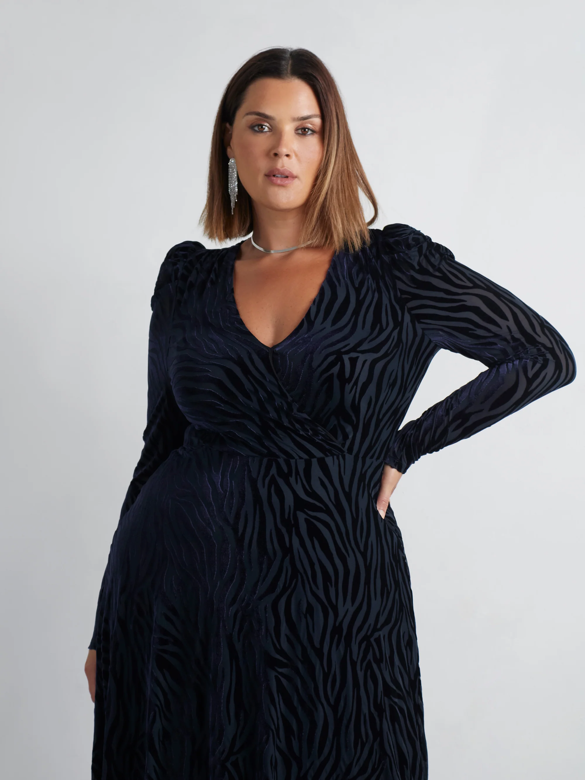 Navy Zebra Burnout Puff Sleeve Dress - Image 5