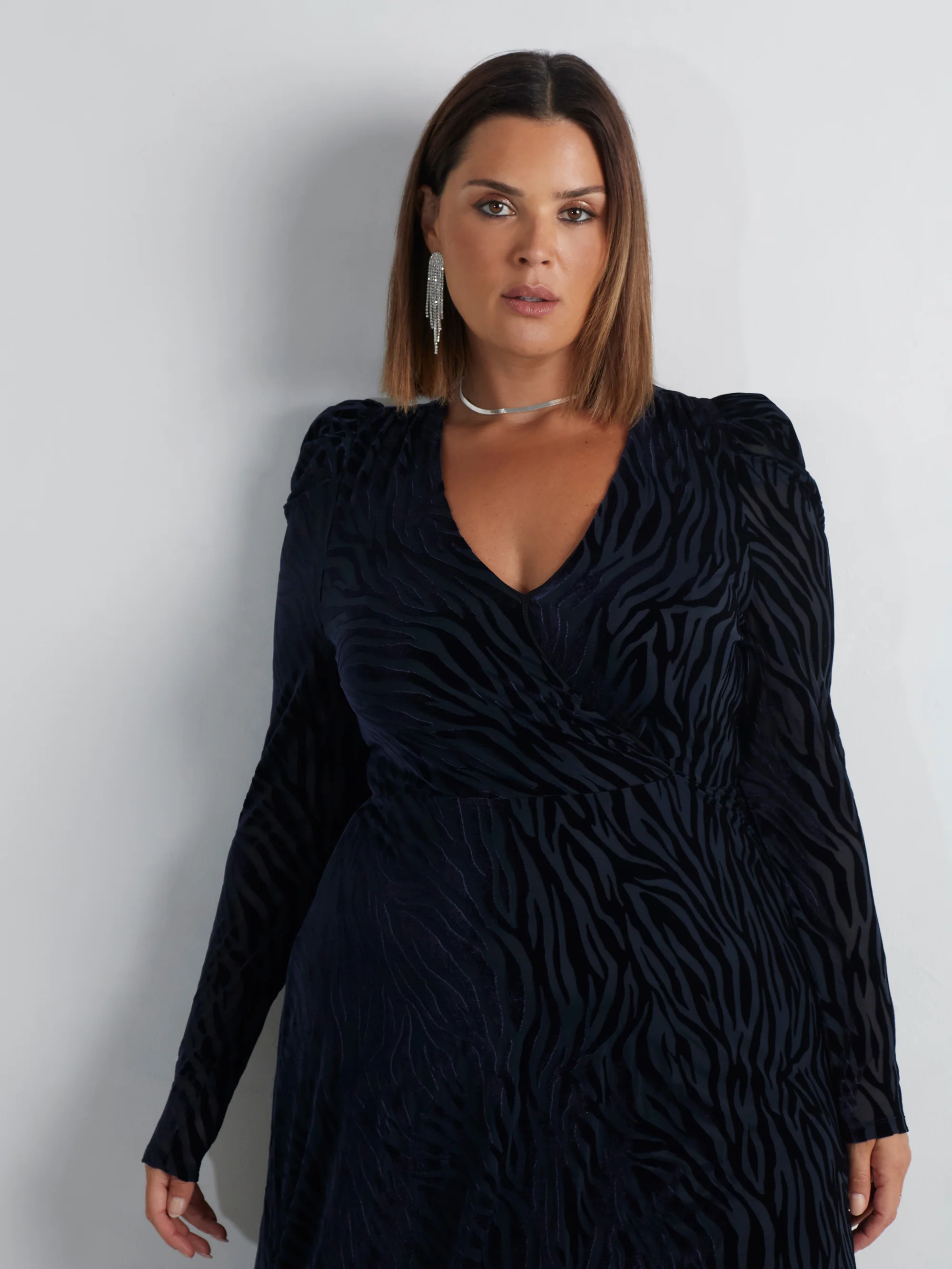Navy Zebra Burnout Puff Sleeve Dress - Image 6