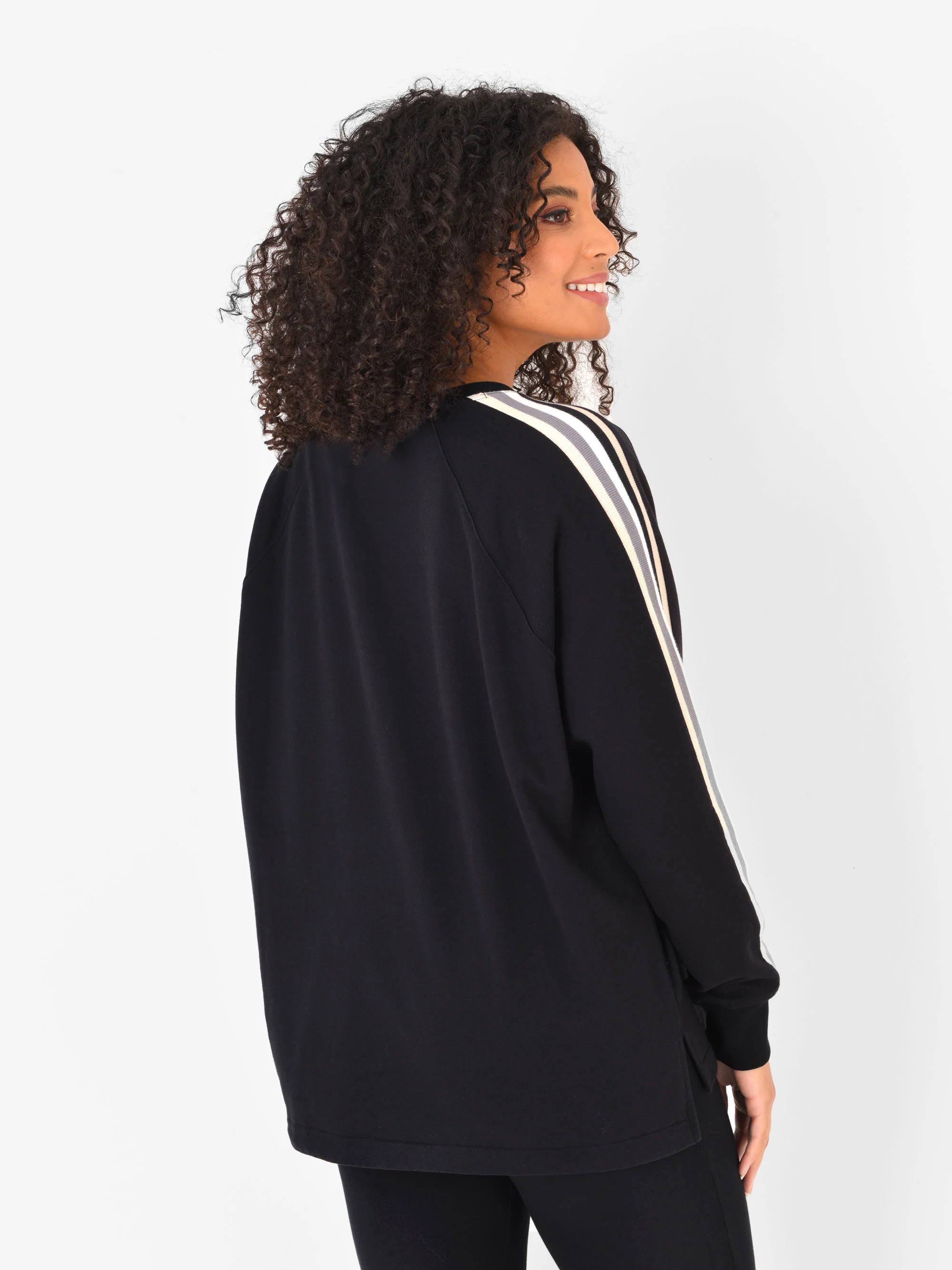 Black Sweatshirt With Stripe Trim Sleeve - Image 3