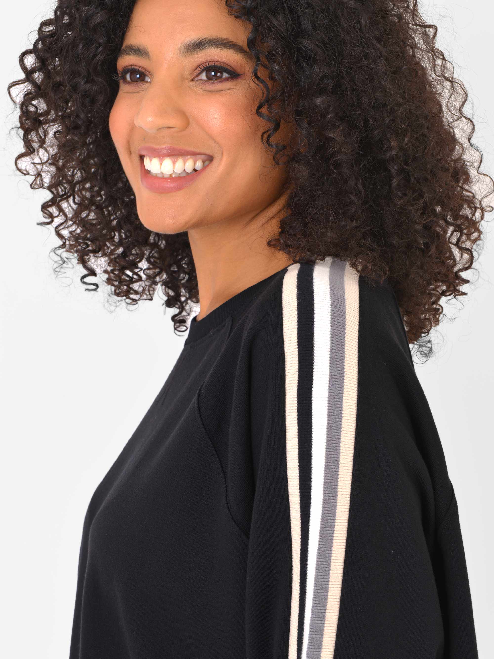 Black Sweatshirt With Stripe Trim Sleeve - Image 4