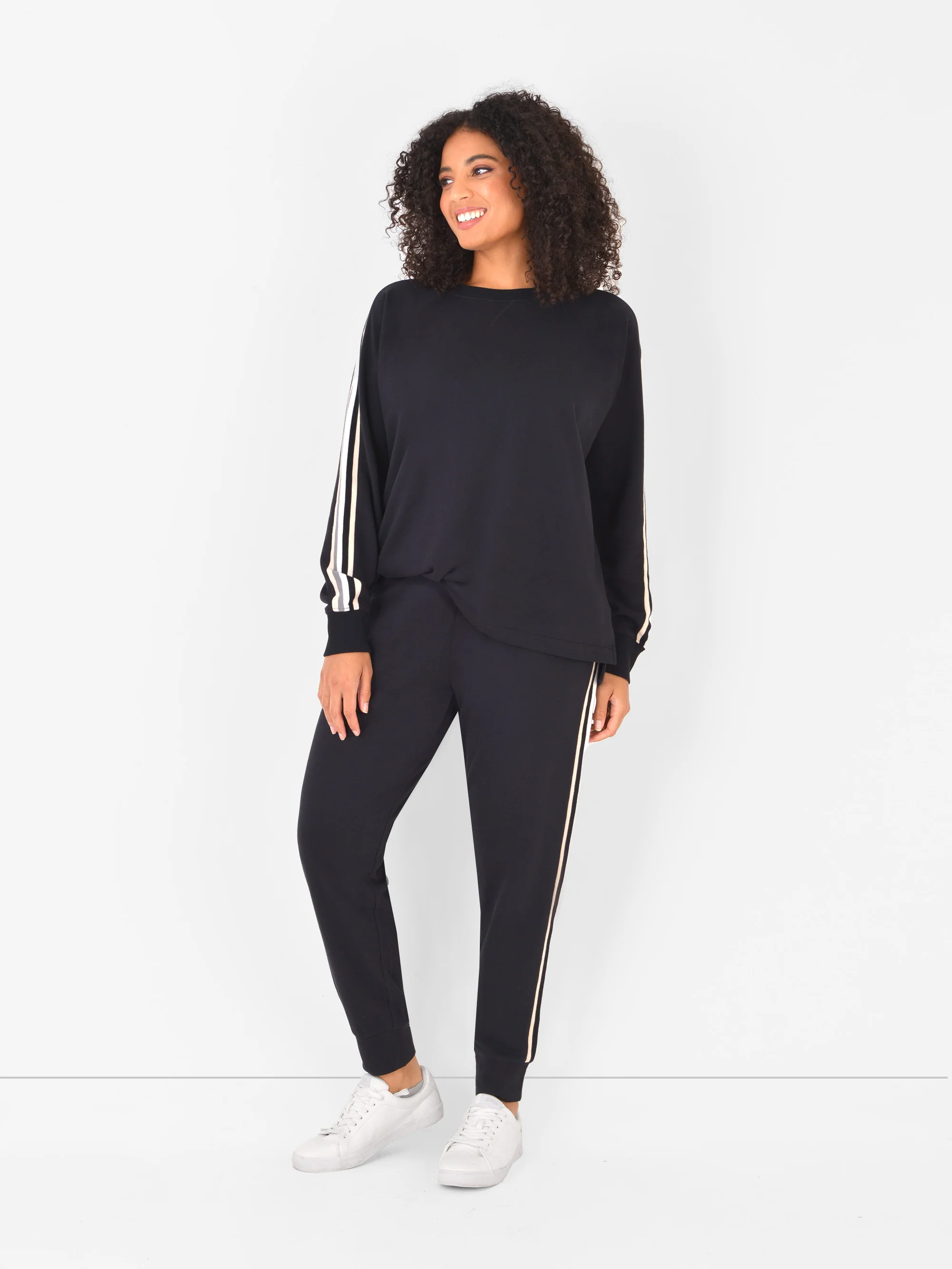Black Sweatshirt With Stripe Trim Sleeve - Image 5