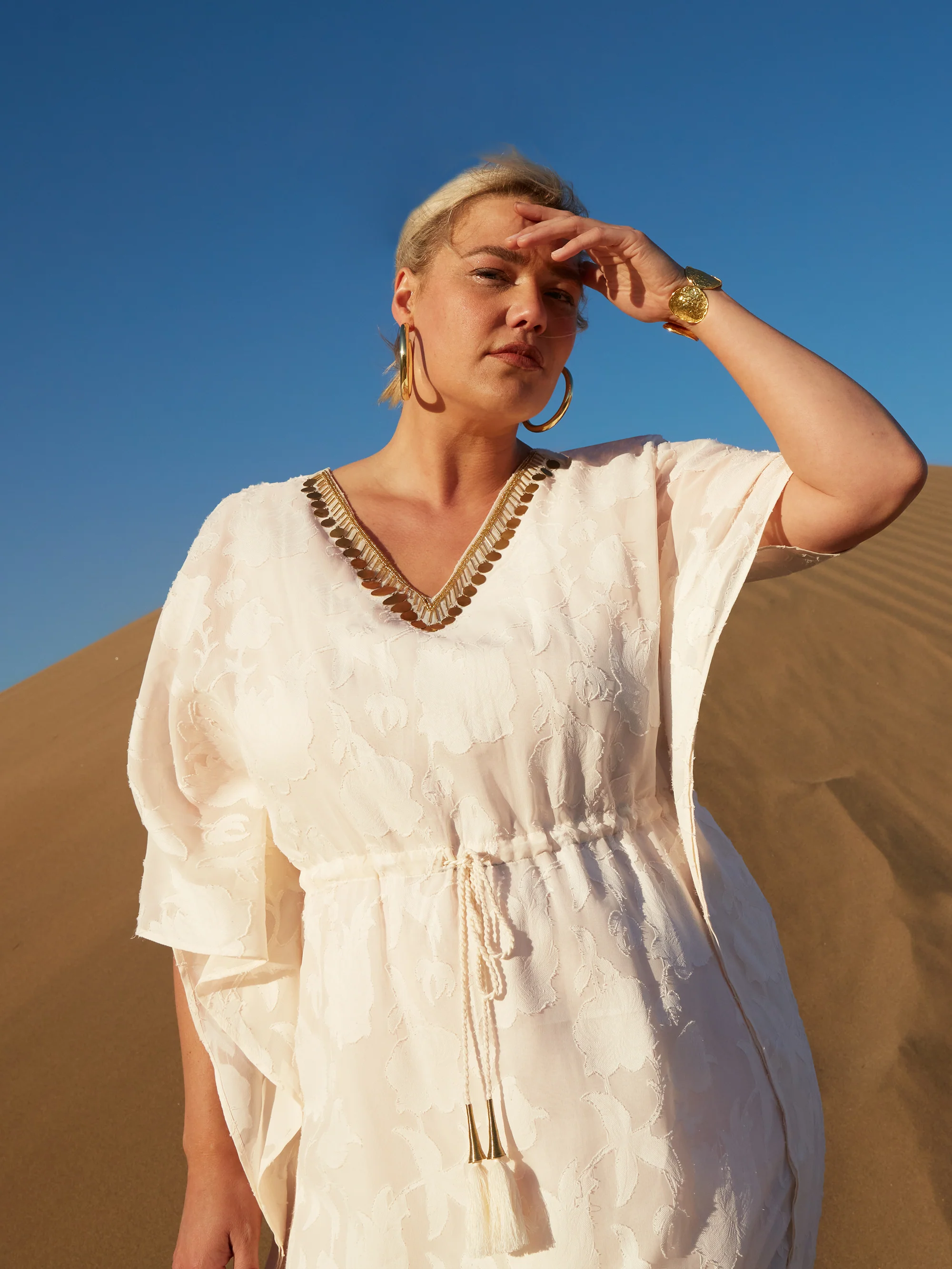 Nude Beaded Jacquard Kaftan Maxi Dress - Image 2