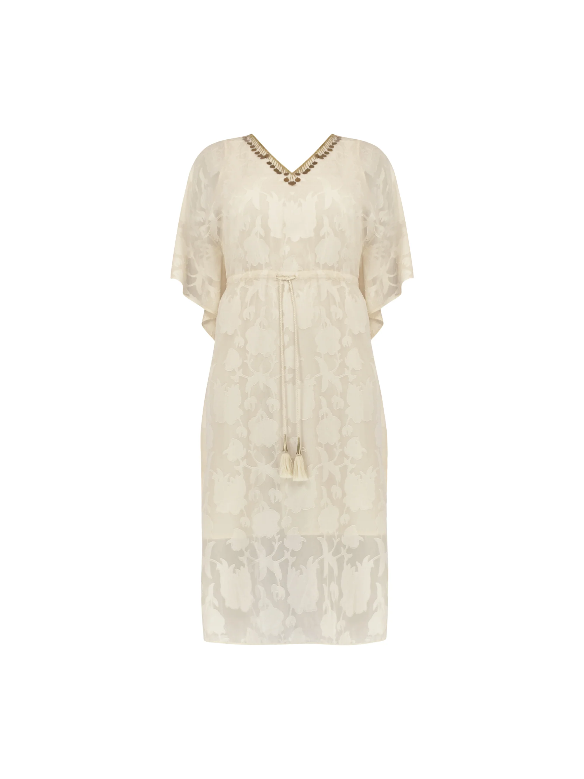 Nude Beaded Jacquard Kaftan Maxi Dress - Image 8