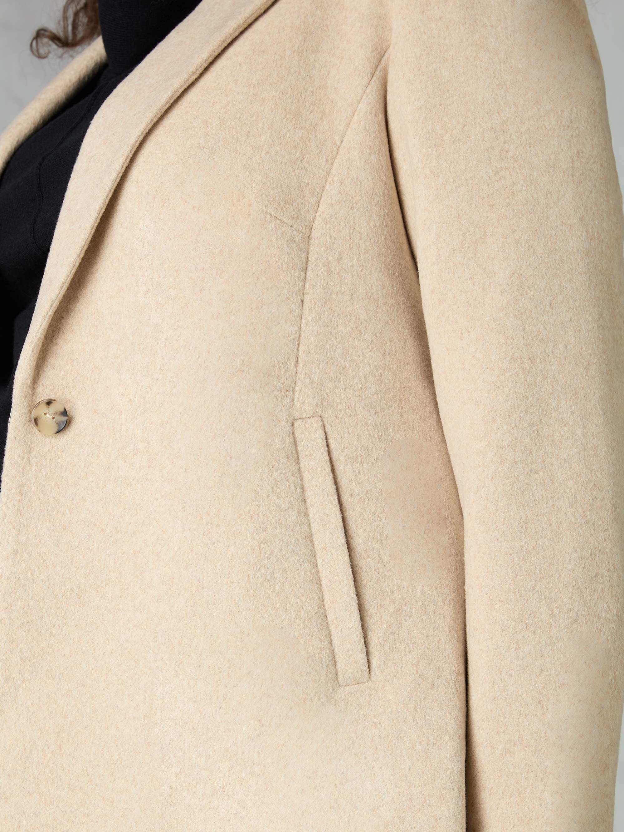 Oatmeal Wool Blend Short Tailored Coat - Image 5
