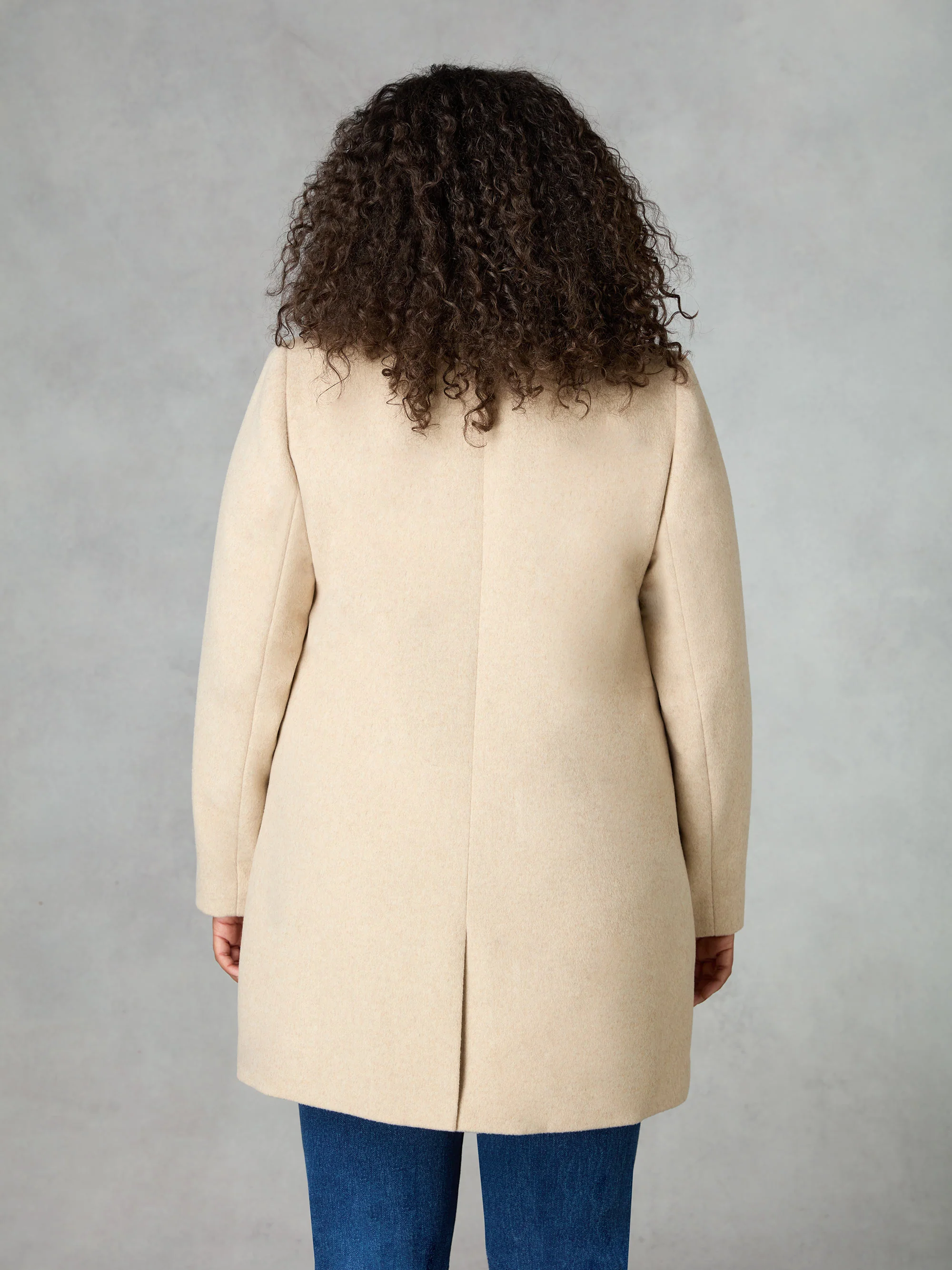 Oatmeal Wool Blend Short Tailored Coat - Image 6