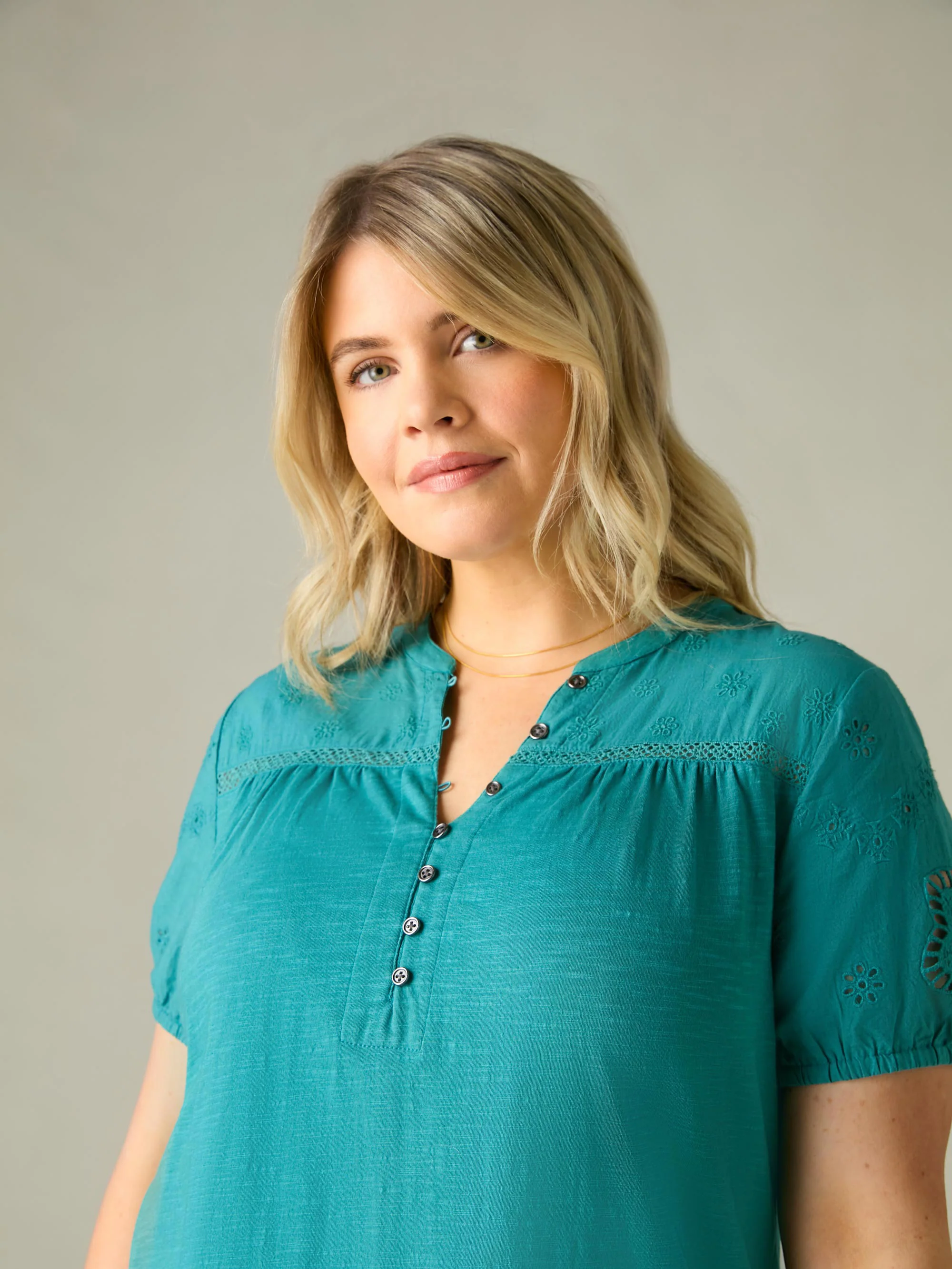 Ocean Green Cotton Jersey Broderie Blouse - Image 4