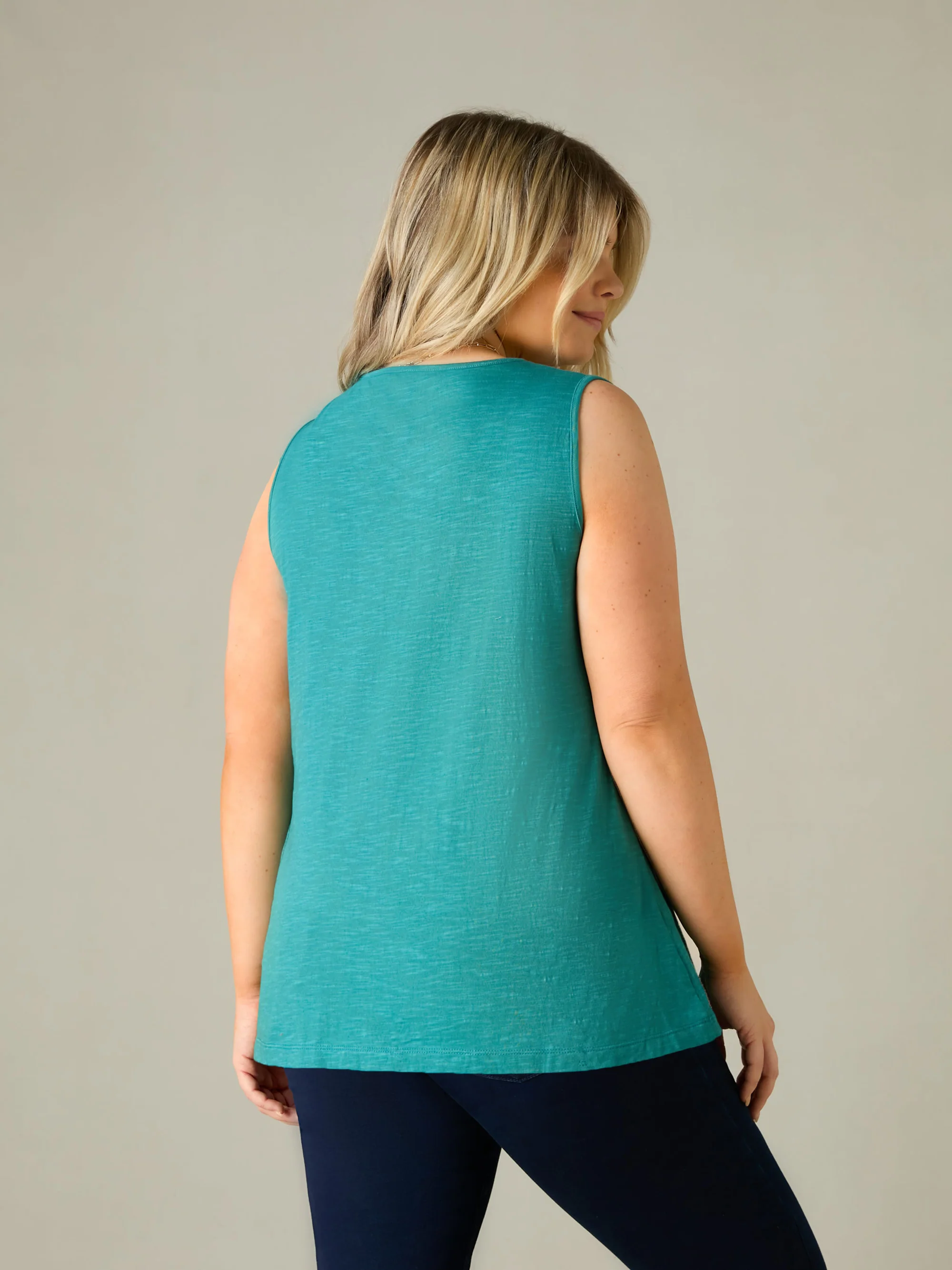 Ocean Green Jersey Broderie V-Neck Vest - Image 4