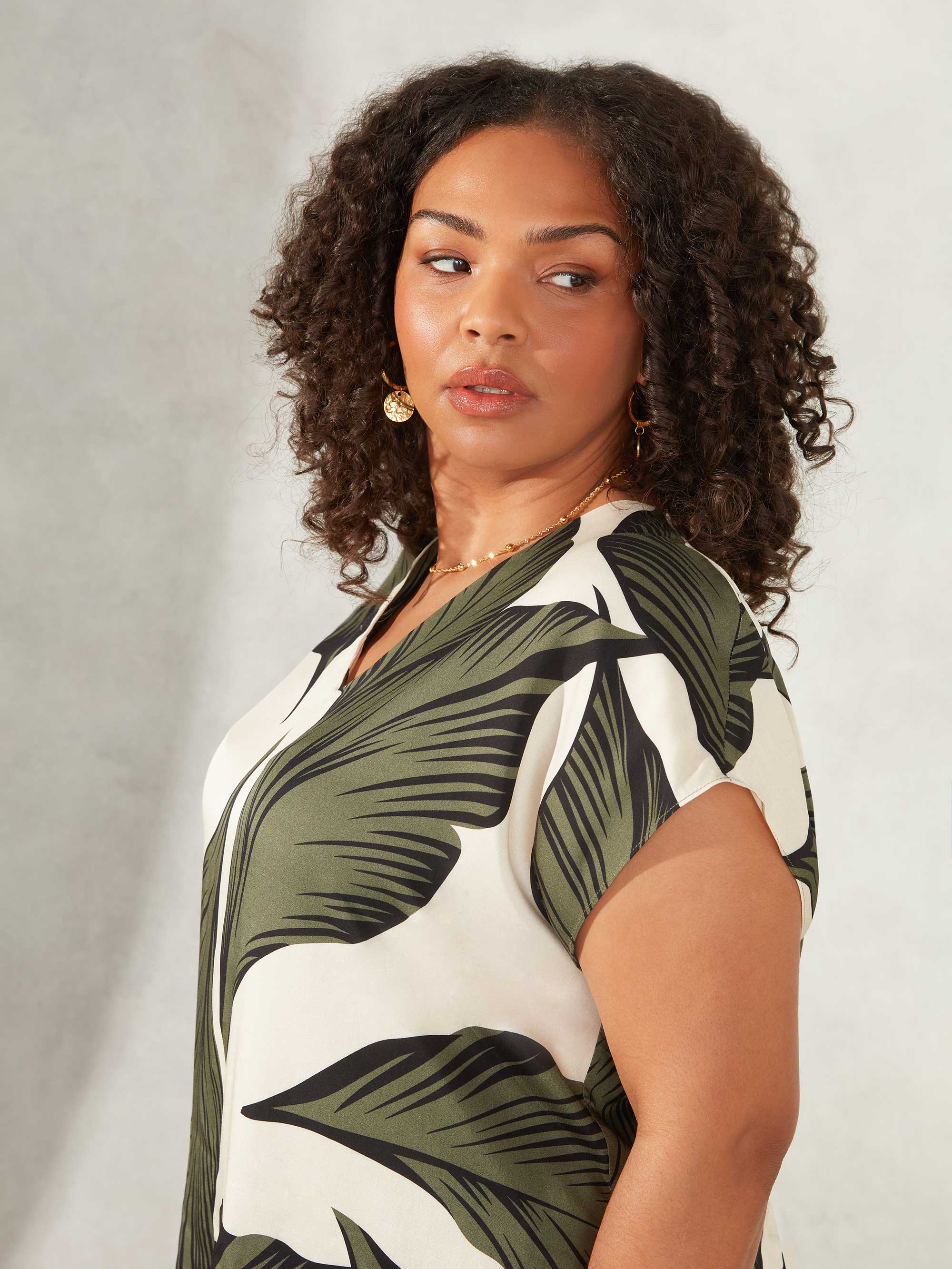 Khaki Palm Print Grown On Sleeve Tee - Image 2