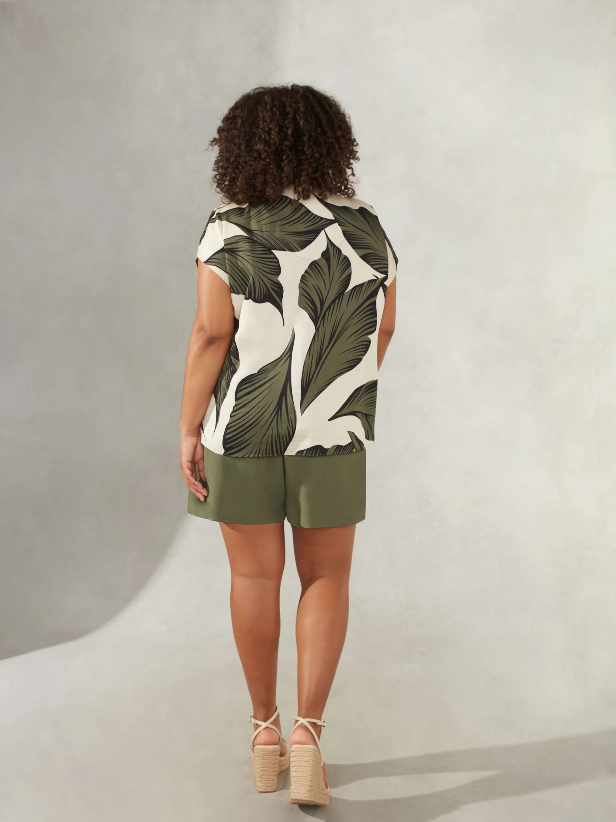 Khaki Palm Print Grown On Sleeve Tee - Image 3