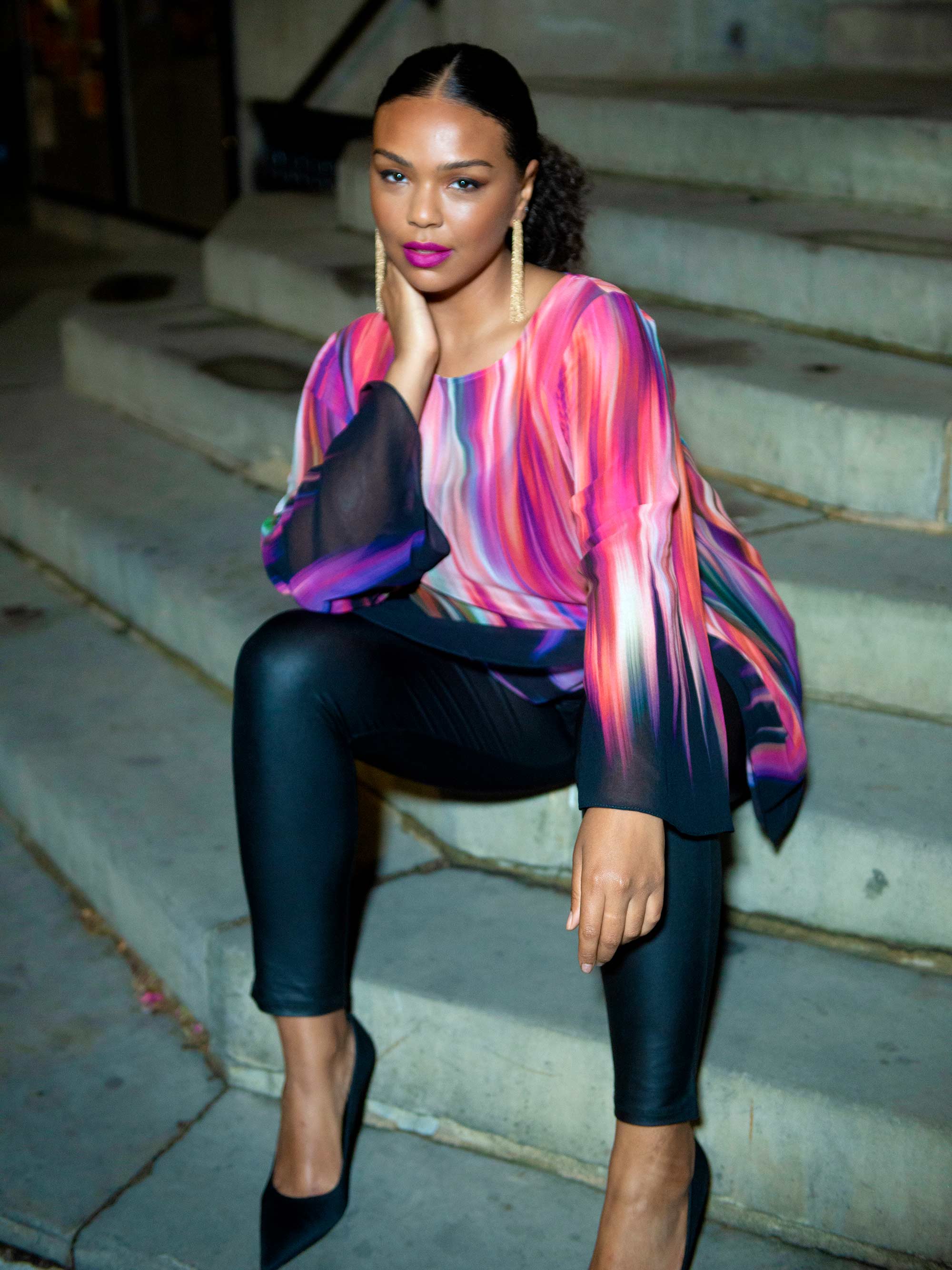 Ombre High Low Chiffon Blouse - Image 2