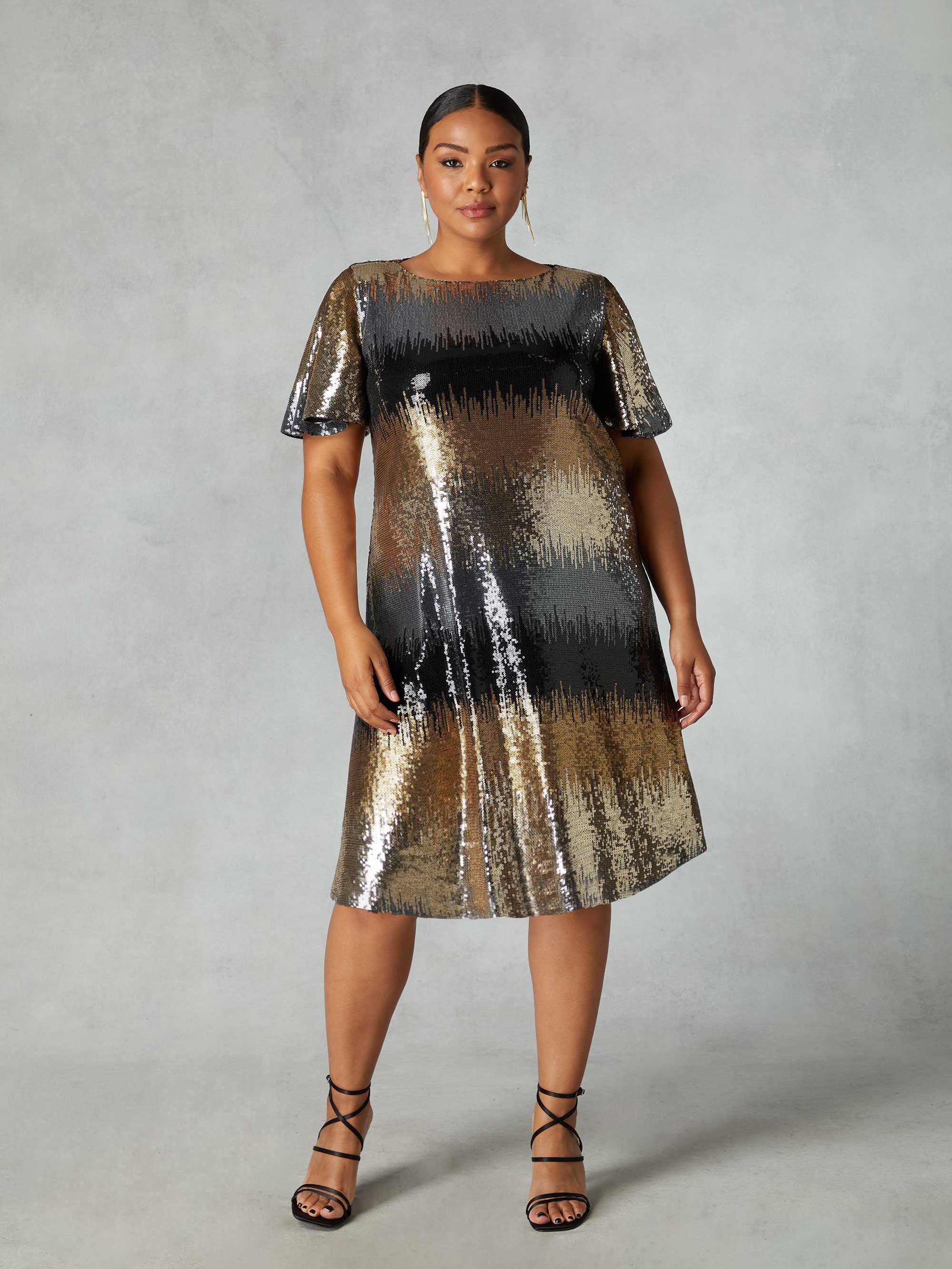 Ombre Sequin Flutter Sleeve Dress - Image 4