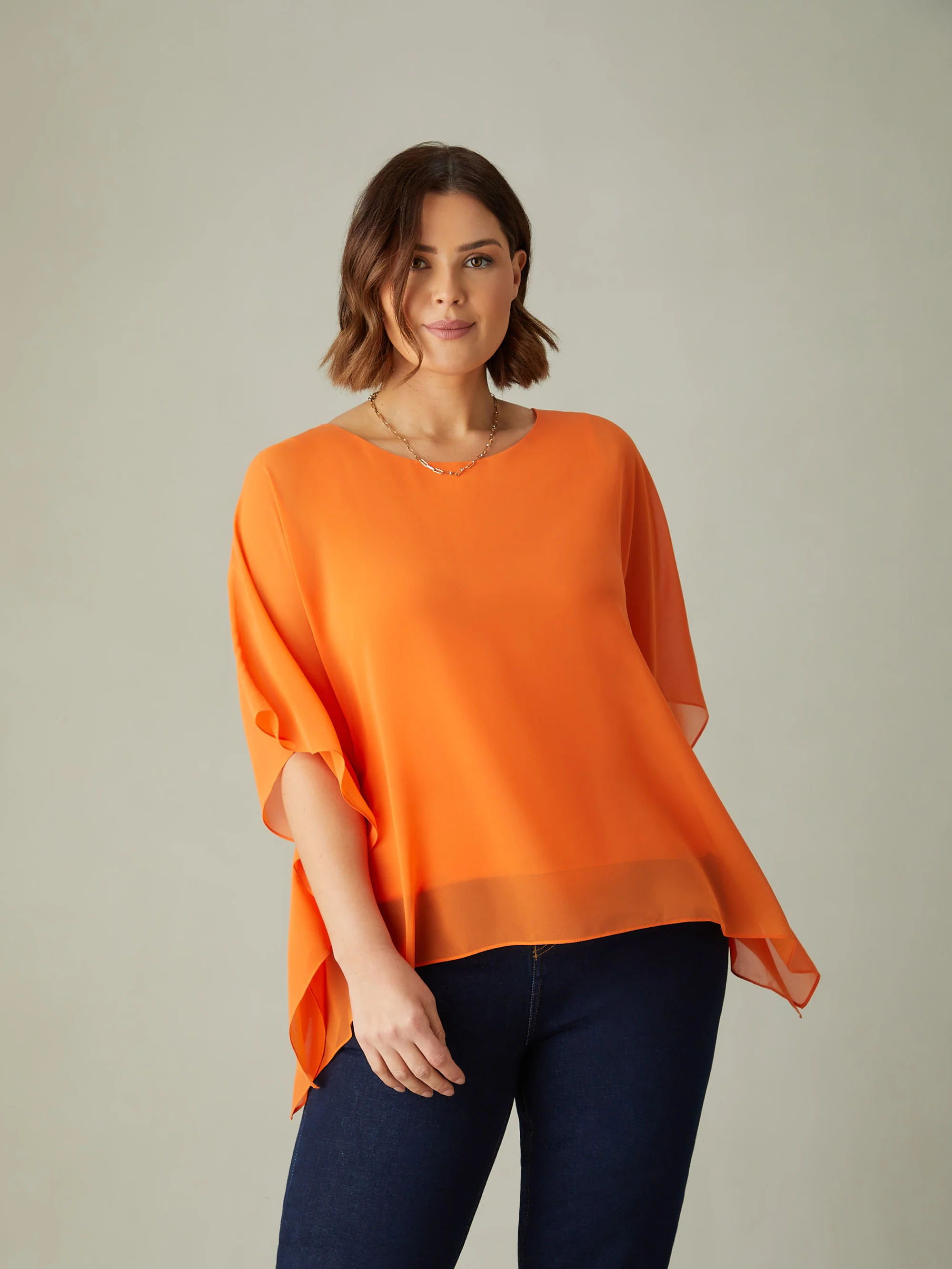 Orange Chiffon Overlay Hanky Hem Top - Image 2