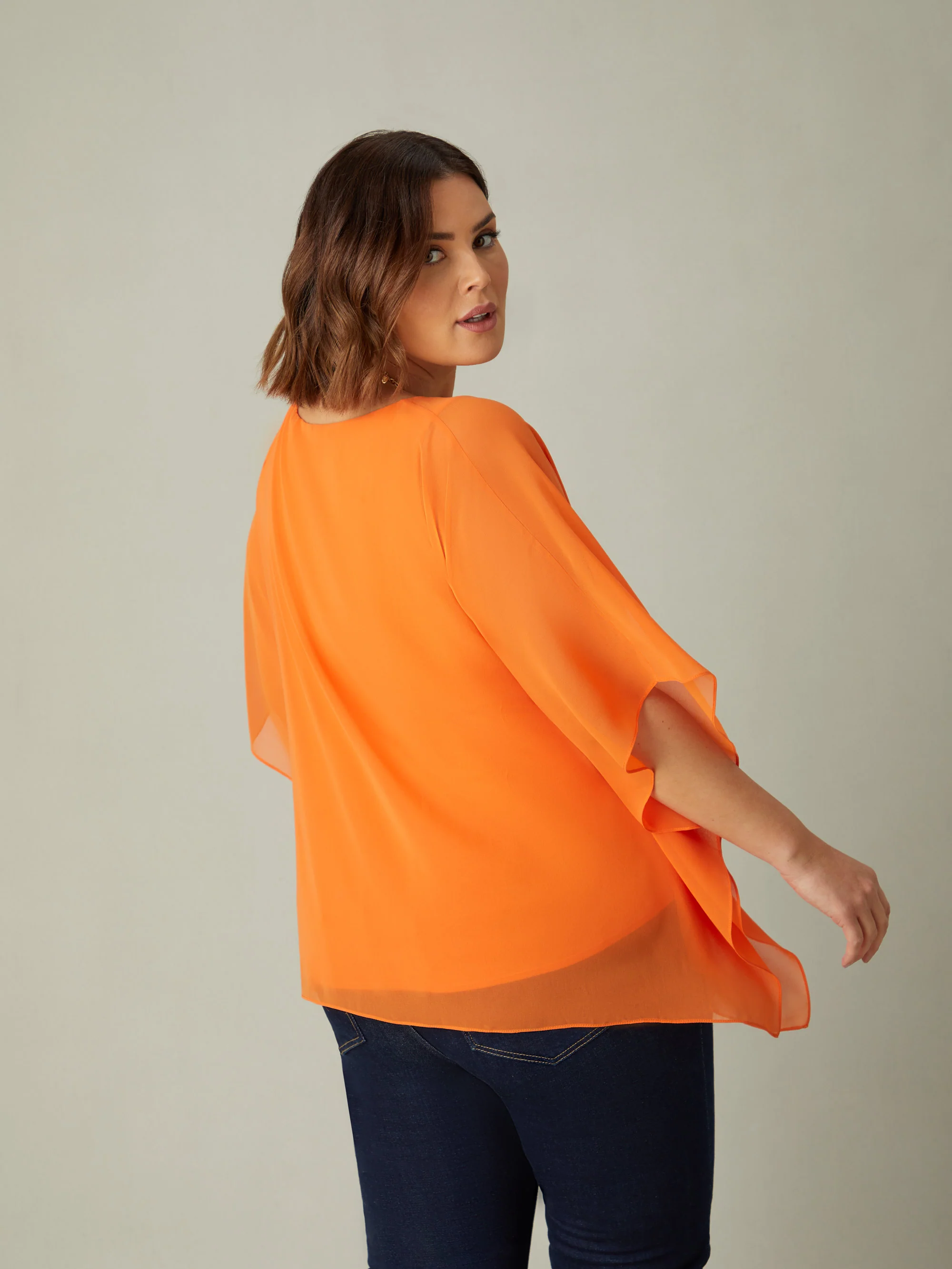 Orange Chiffon Overlay Hanky Hem Top - Image 3