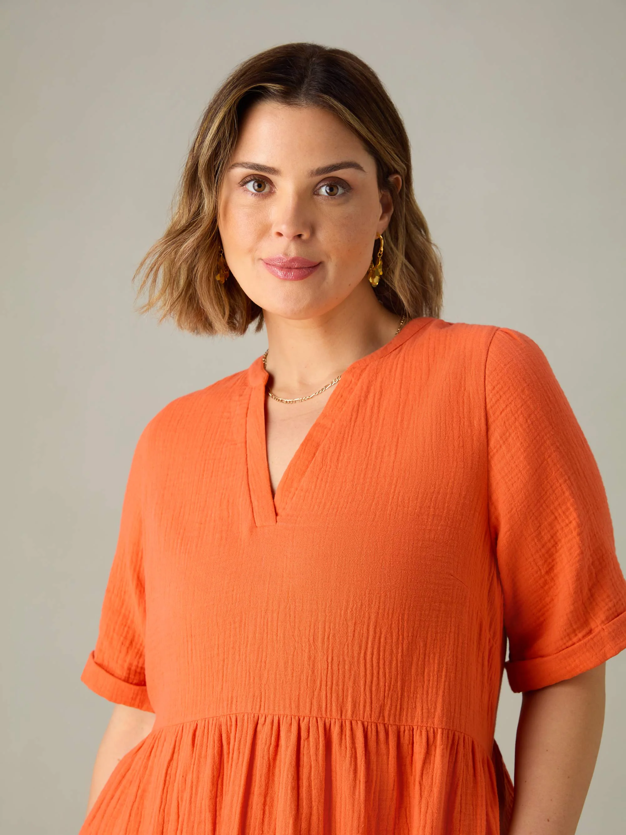 Orange Cotton Crinkle Tiered Dress - Image 5