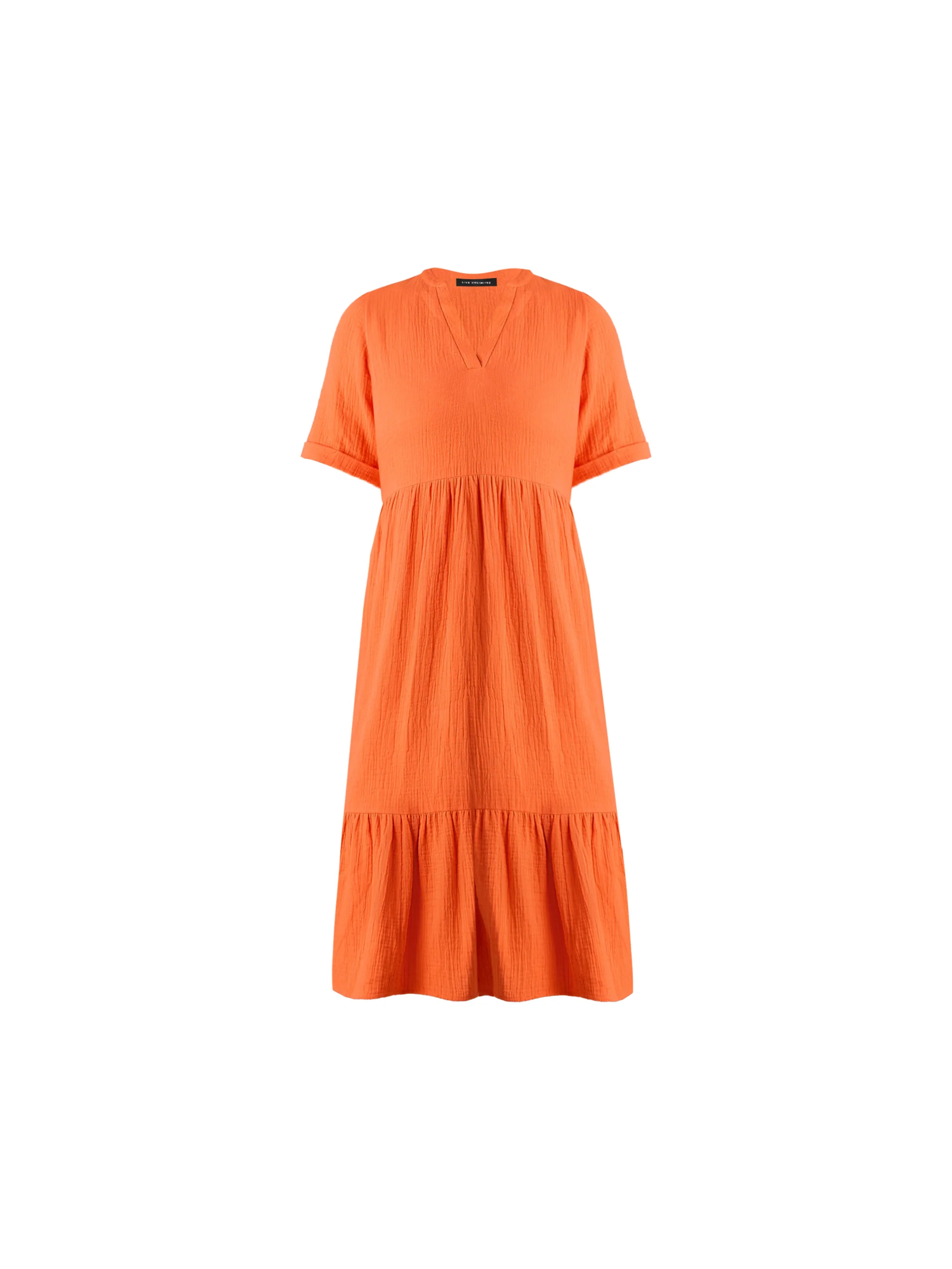 Orange Cotton Crinkle Tiered Dress - Image 6
