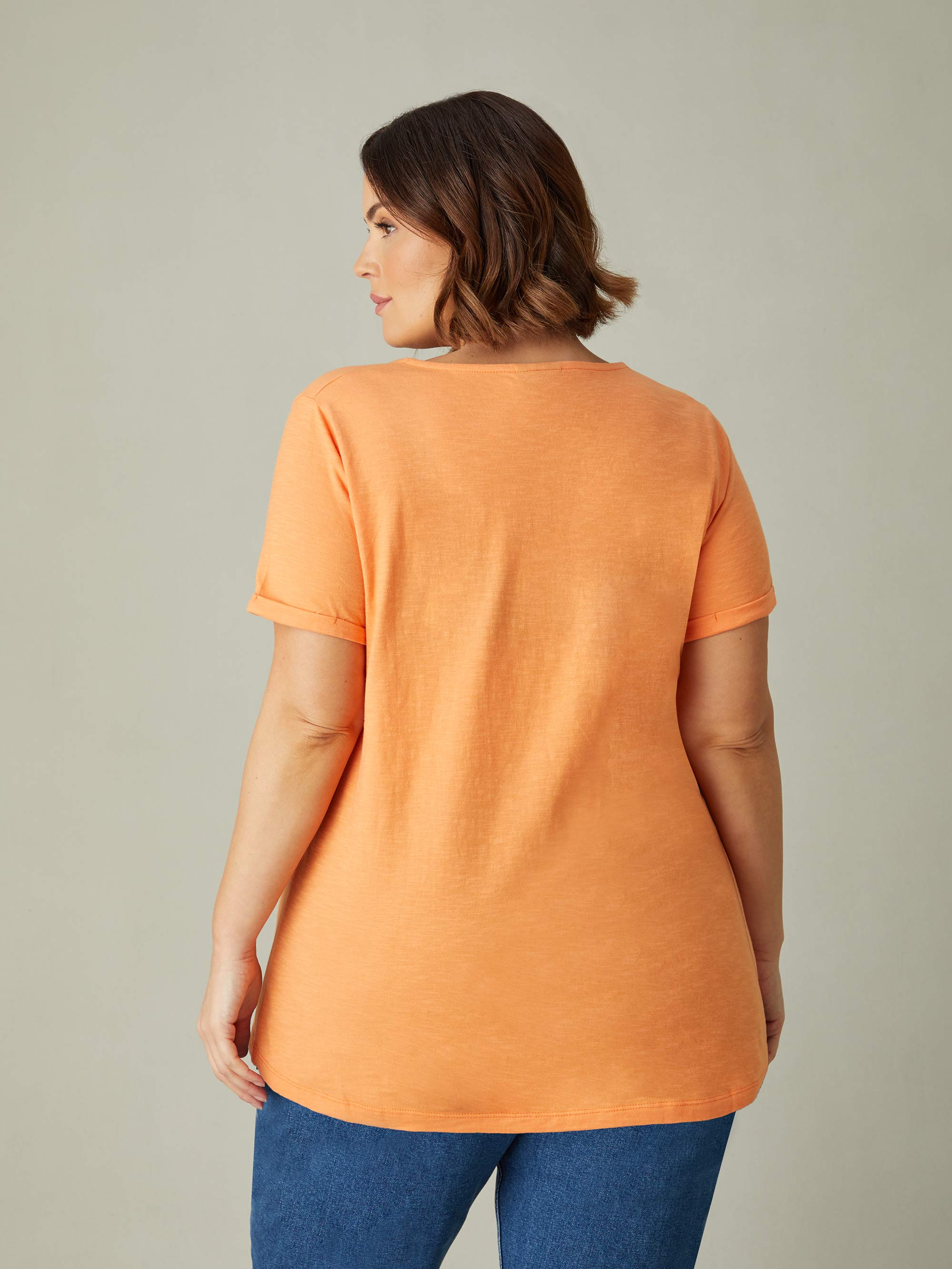 Orange Cotton Slub V-Neck T-Shirt - Image 3