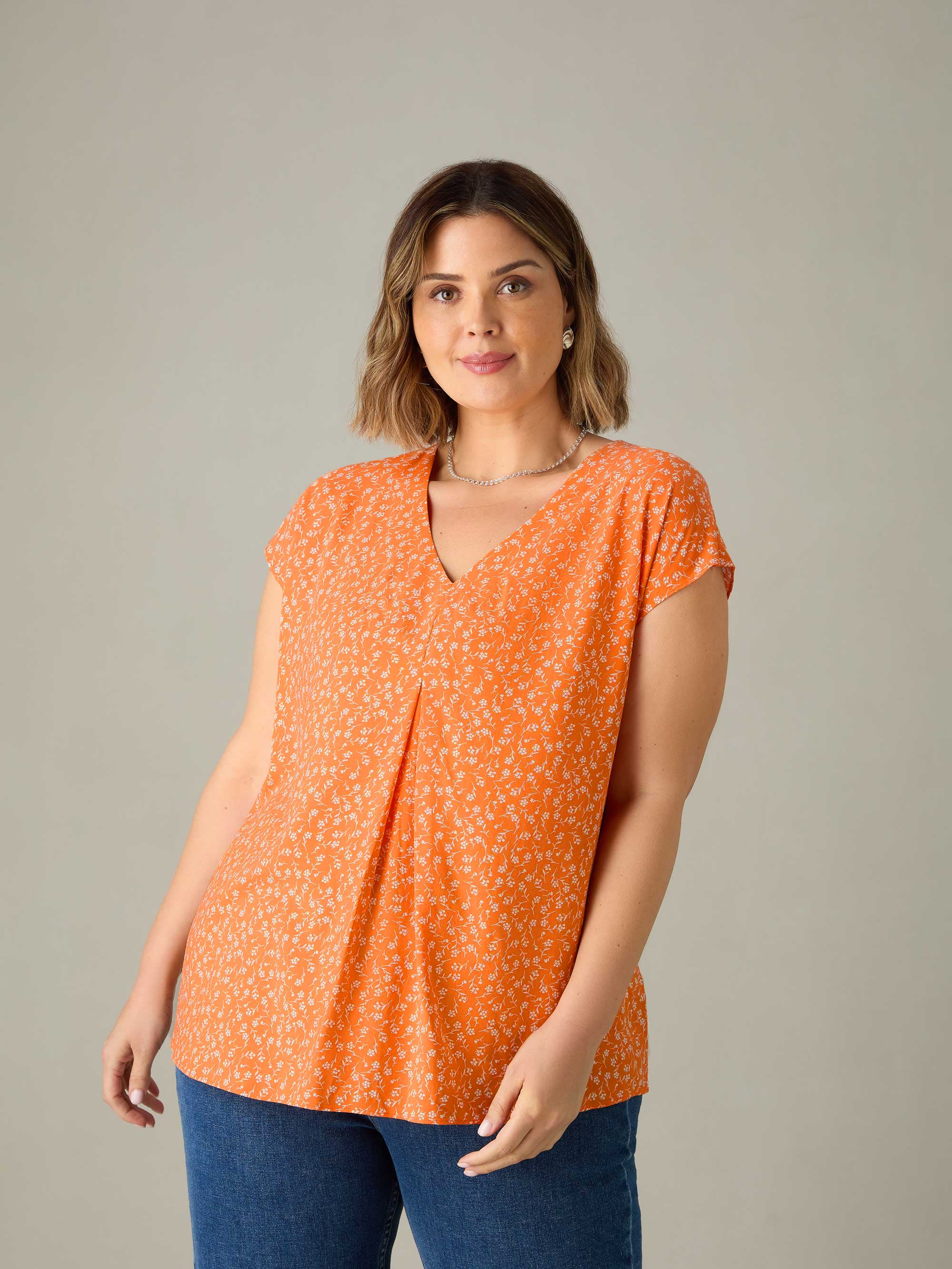 Orange Ditsy Pleat Front Top - Image 3
