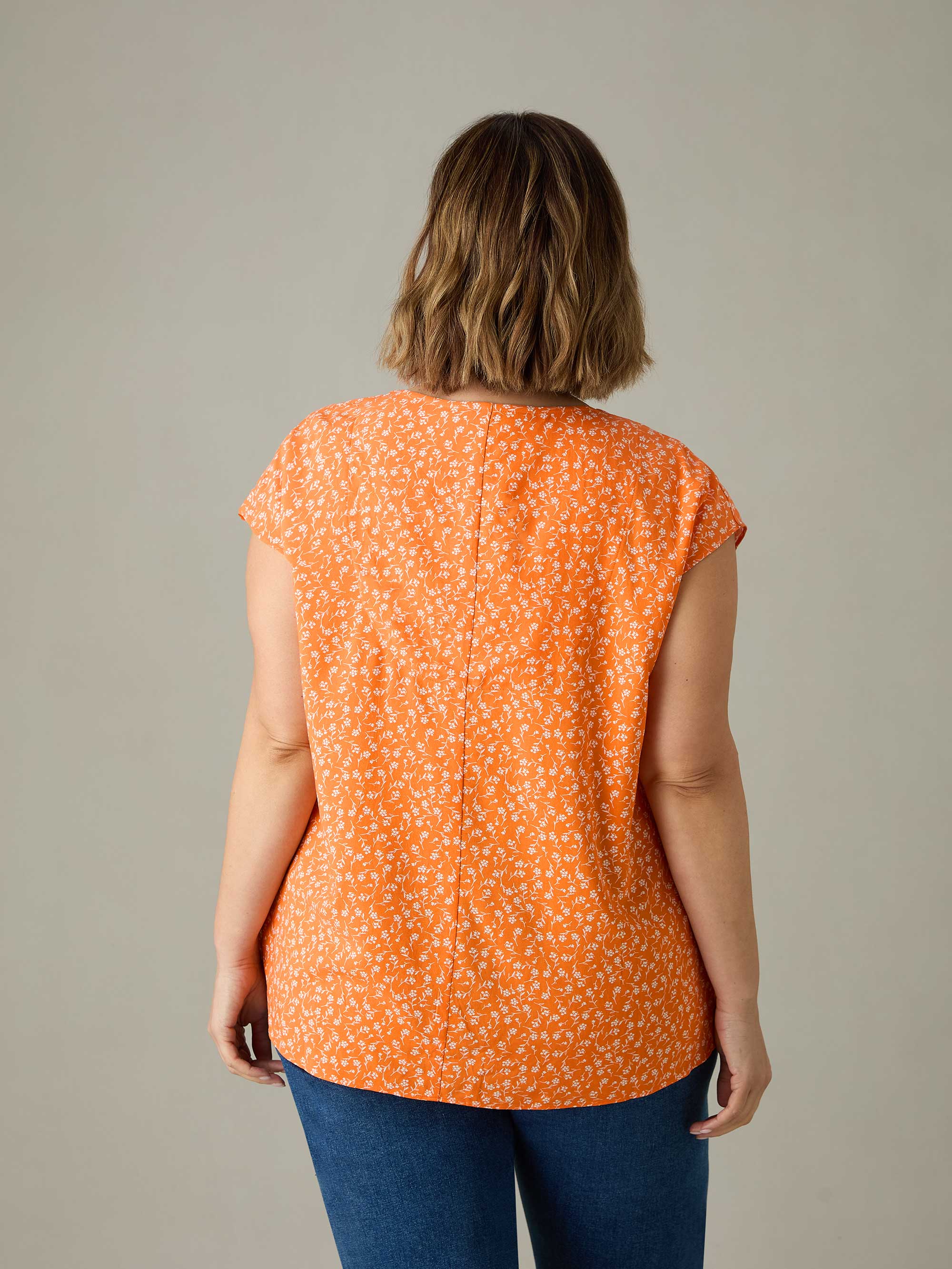 Orange Ditsy Pleat Front Top - Image 5