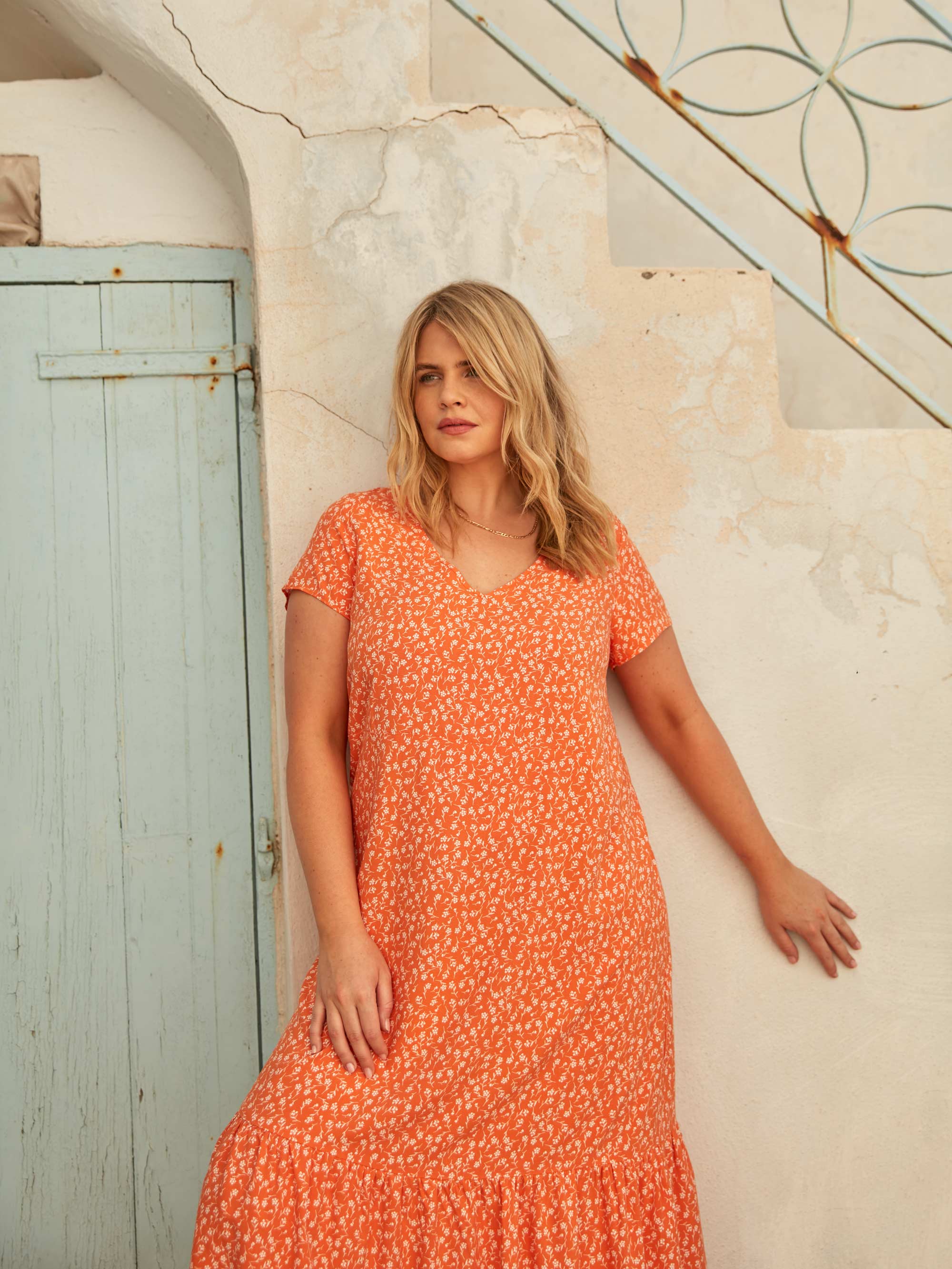 Orange Ditsy Tiered Dress - Image 3