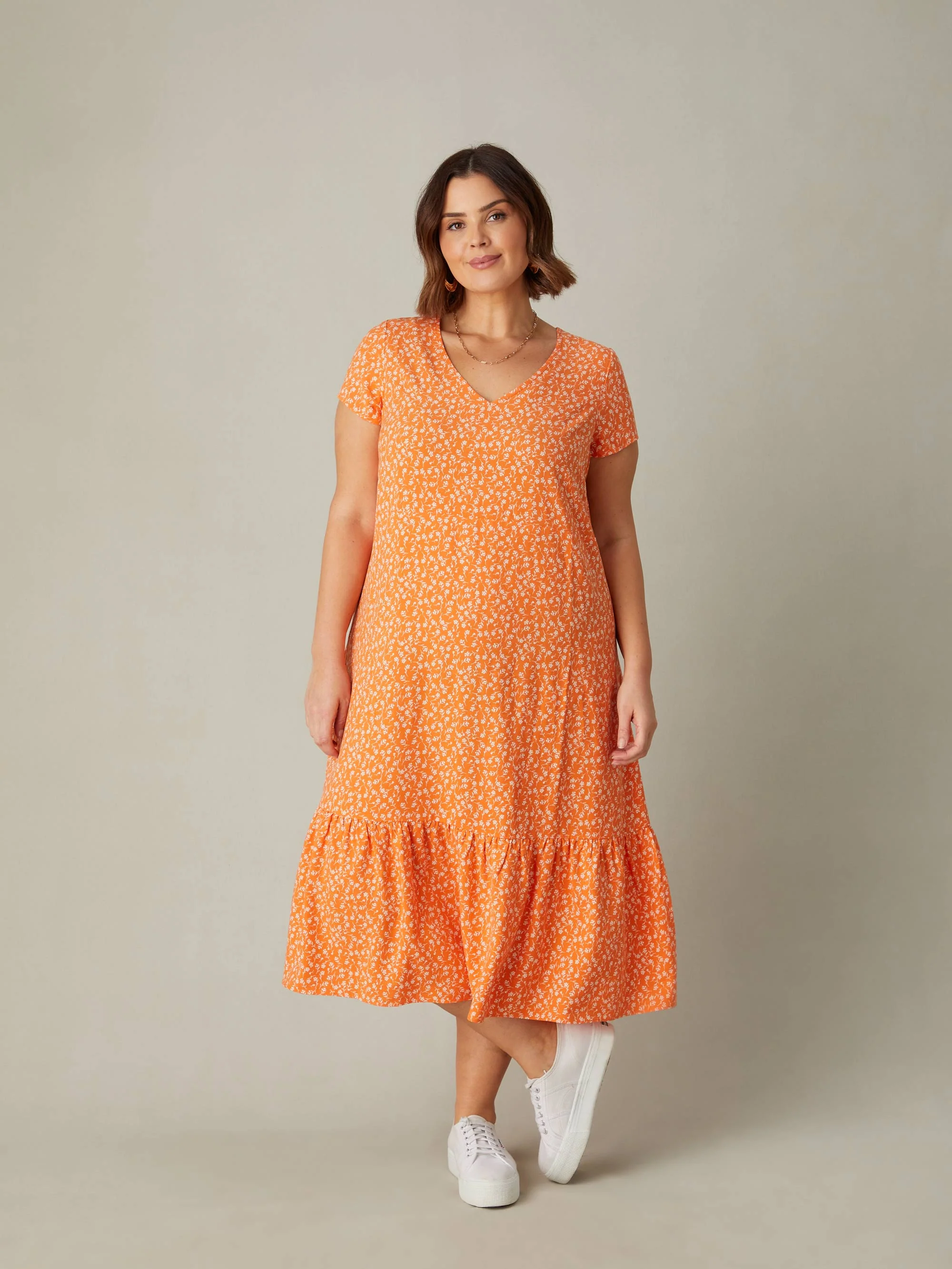 Orange Ditsy Tiered Dress - Image 4