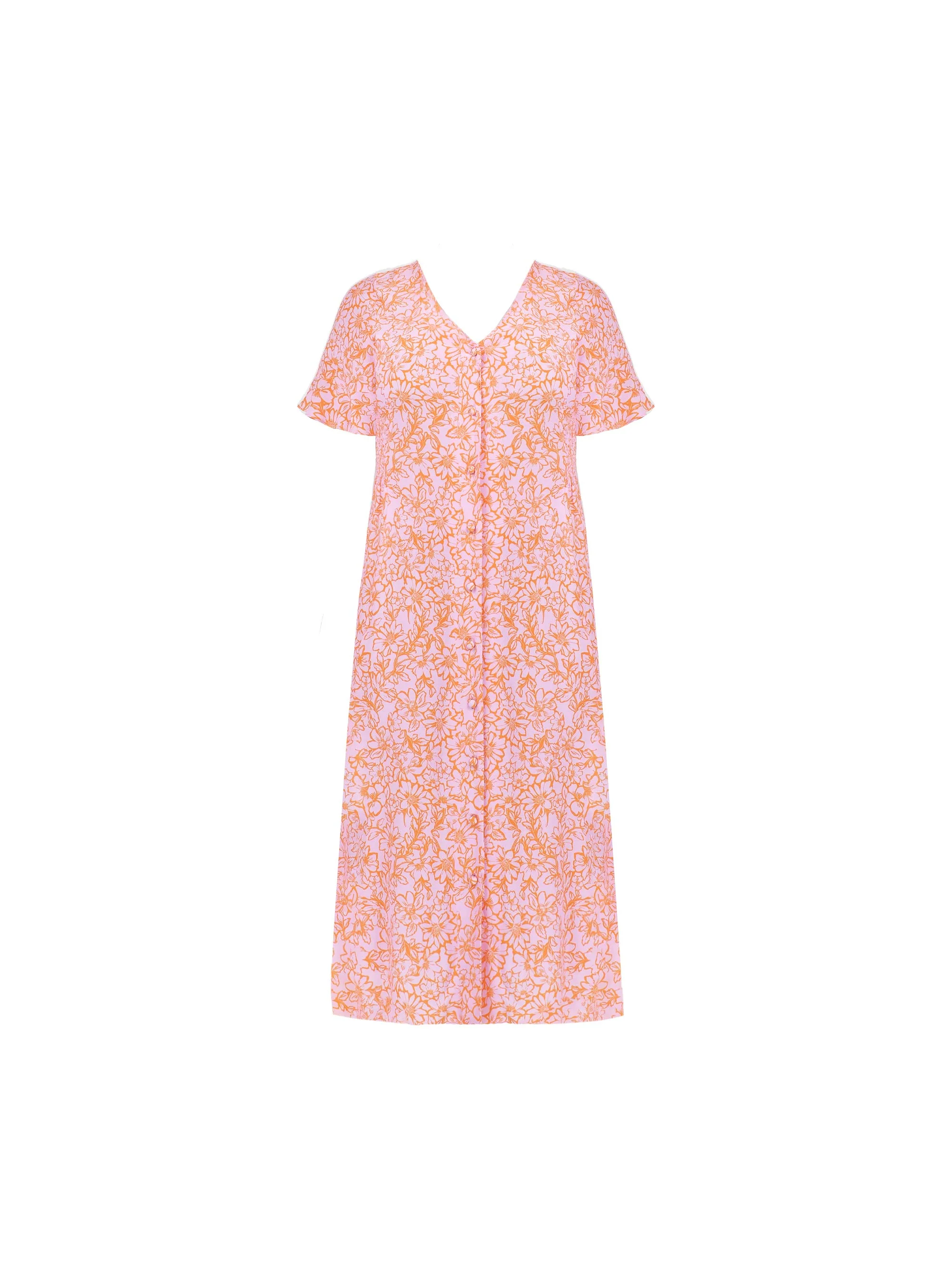 Orange Floral Shirred Waist Midi Dress - Image 7