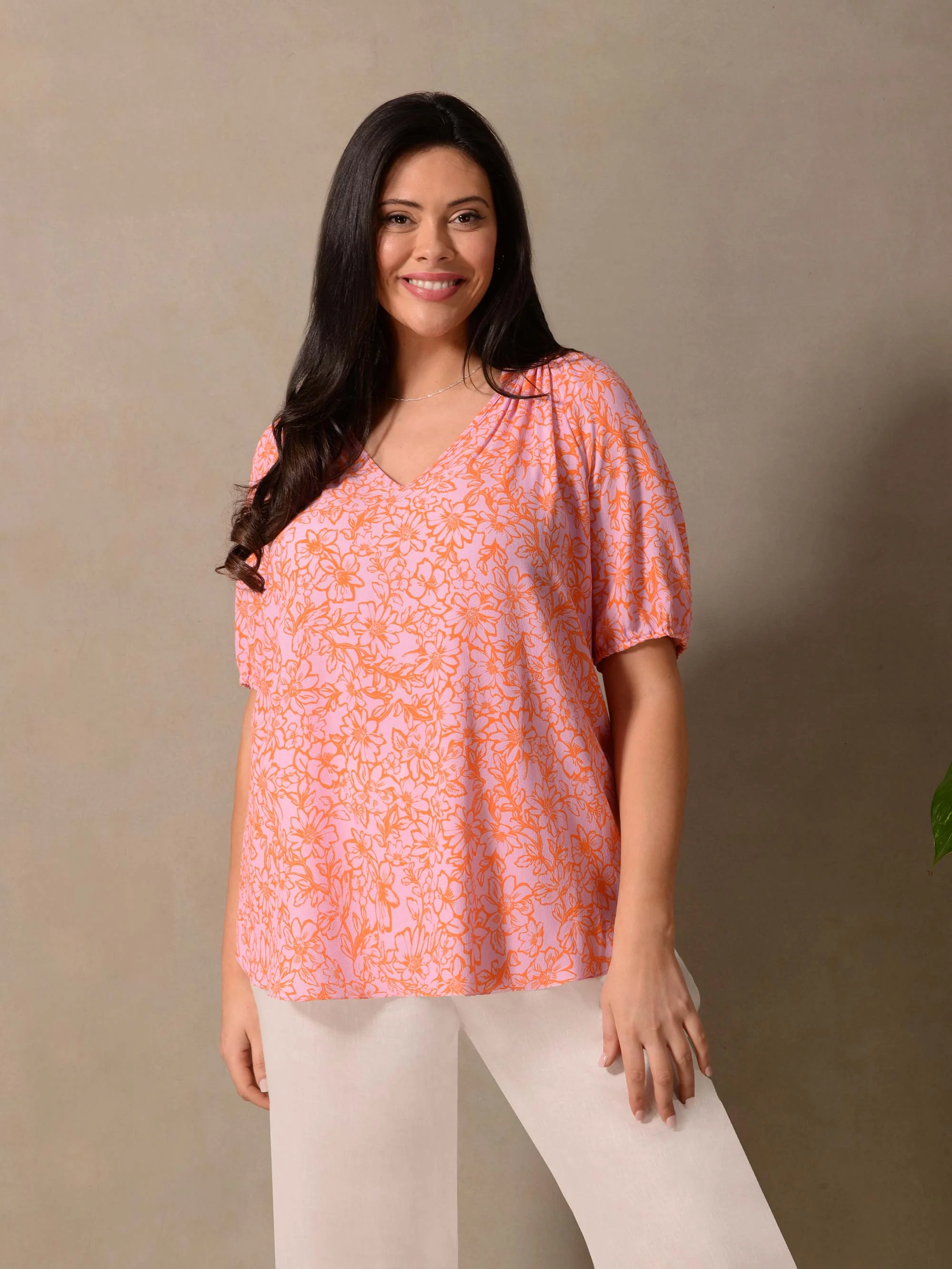Orange Floral Short Sleeve Blouse - Image 2