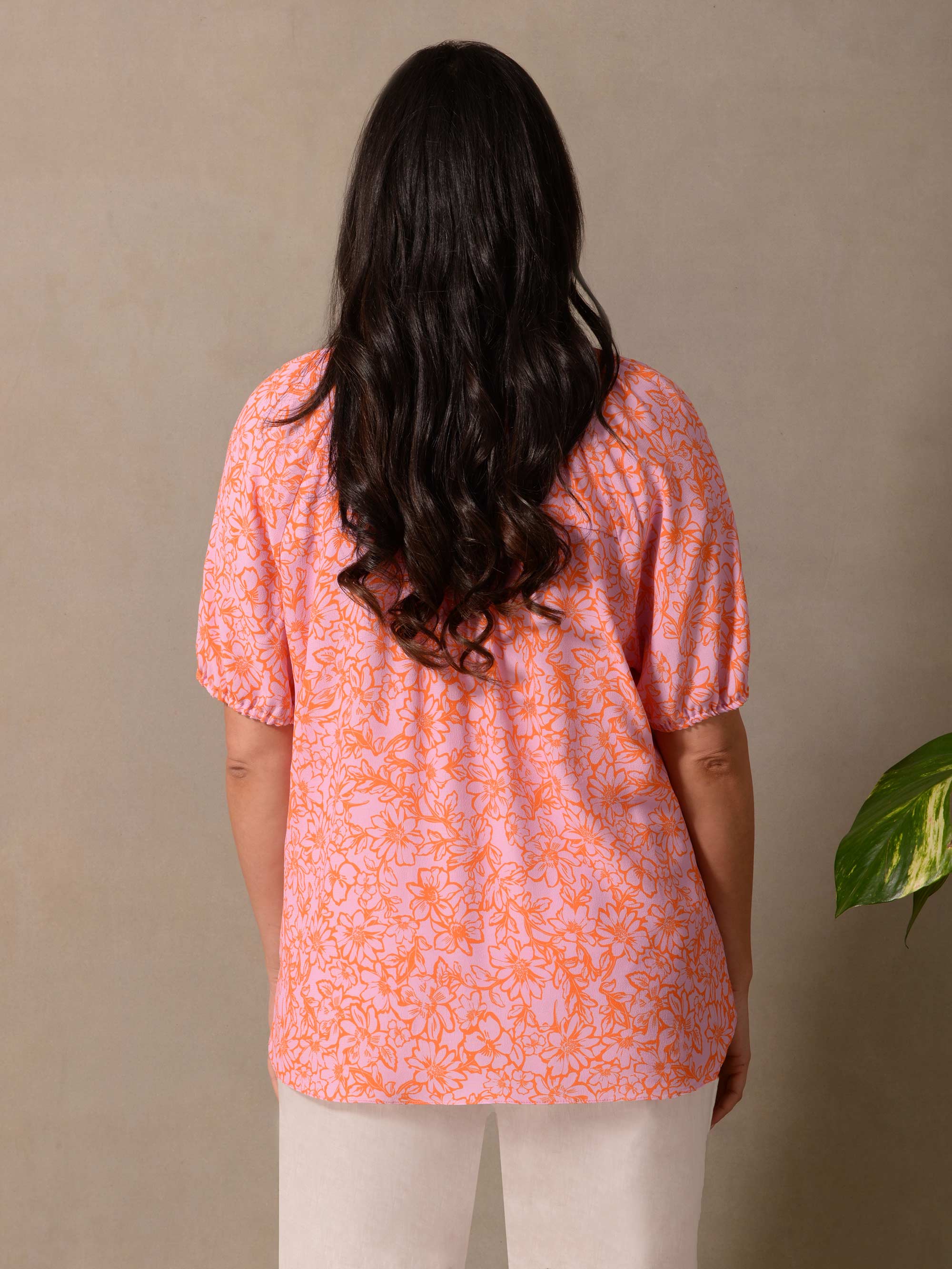Orange Floral Short Sleeve Blouse - Image 4