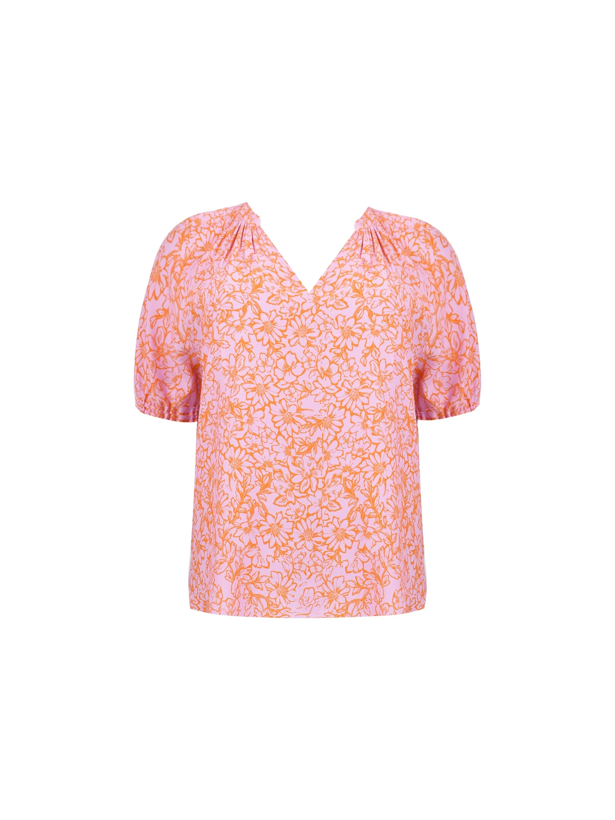Orange Floral Short Sleeve Blouse - Image 5
