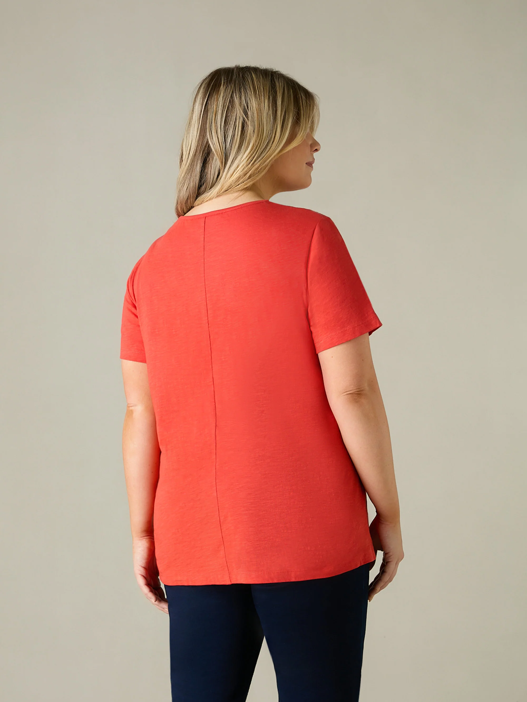 Orange Jersey Broderie V-Neck Top - Image 4