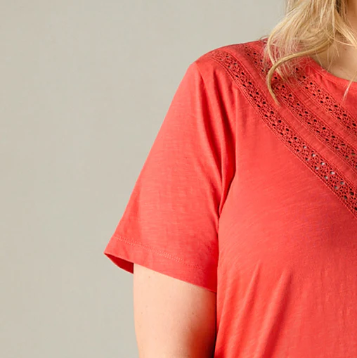 Orange Jersey Broderie V-Neck Top - Image 5