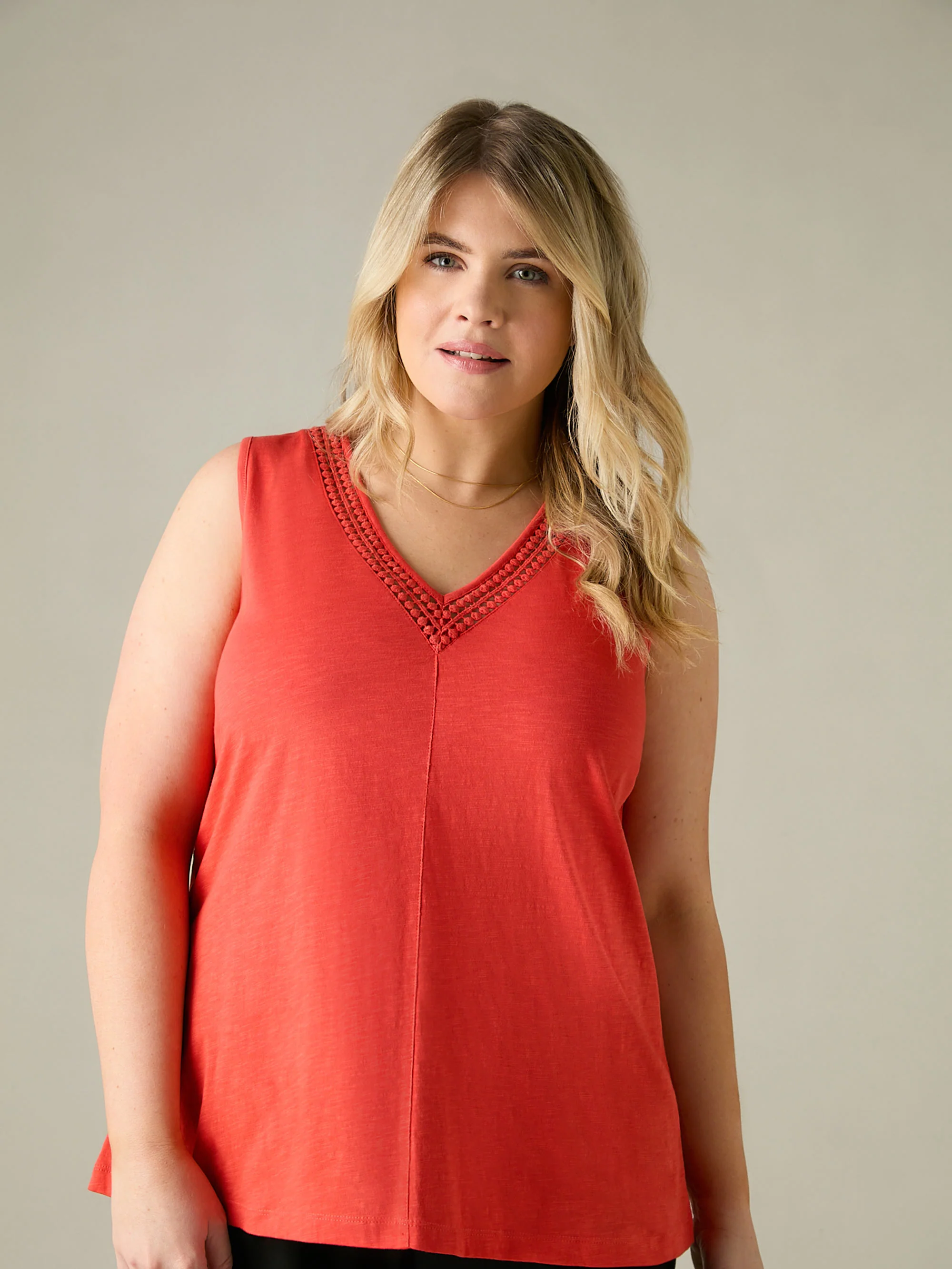 Orange Jersey Broderie V-Neck Vest - Image 2