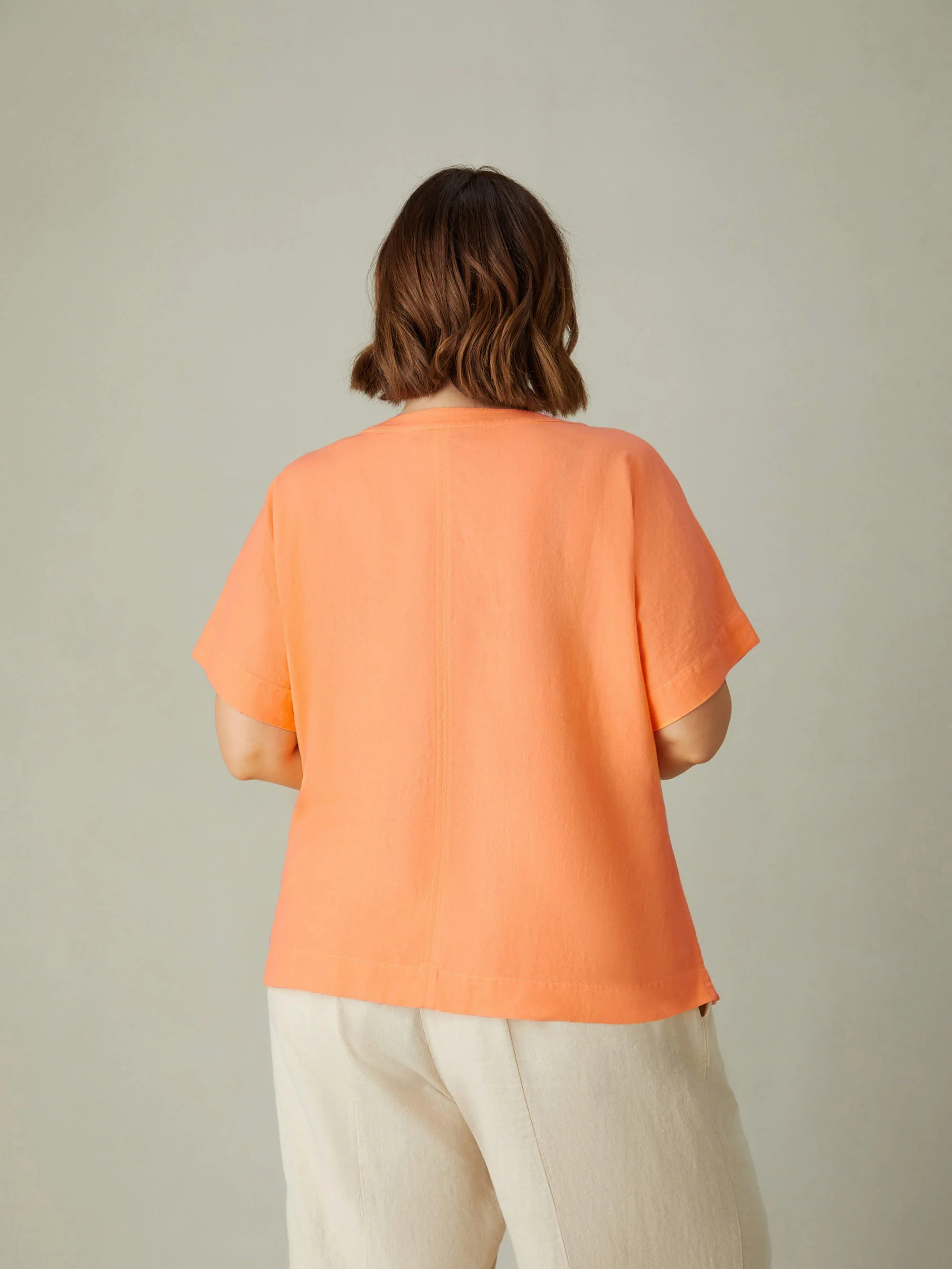 Orange Linen Mix Round Neck Top - Image 6